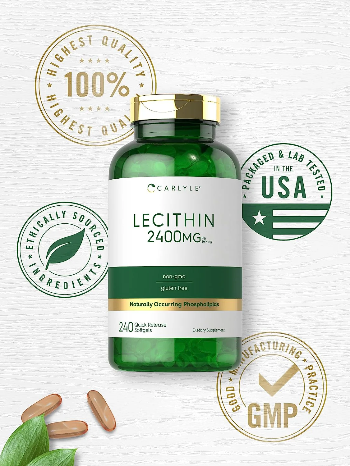 Lecithin - NON GMO, 2400 mg (per serving), 240 Quick Release Softgels - Image 7