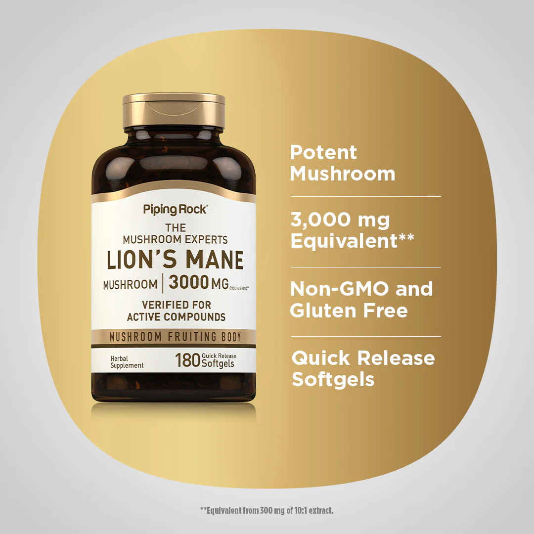Lion's Mane Mushroom, 3000 mg (per serving), 180 Quick Release Softgels - Image 3