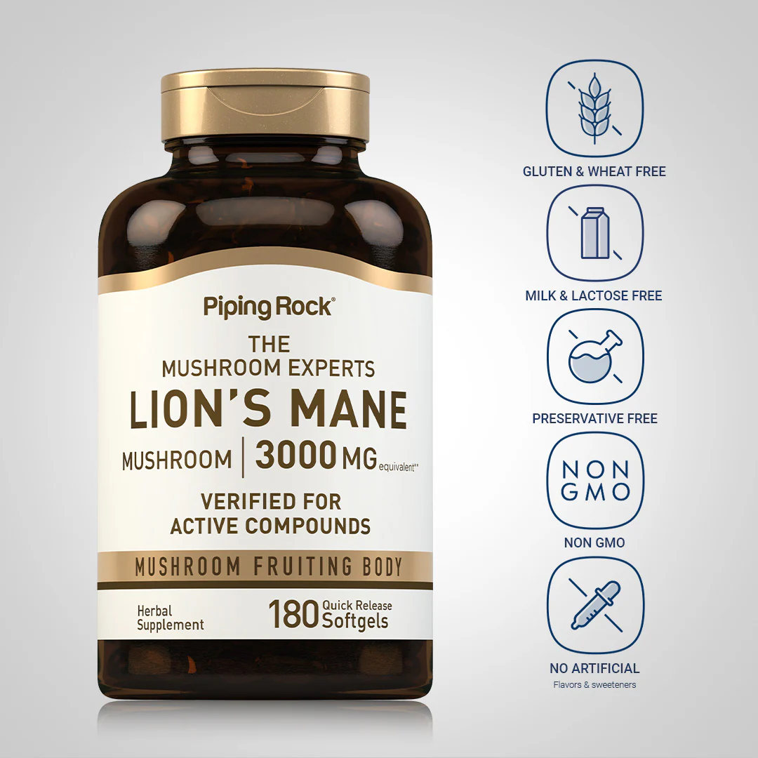 Lion's Mane Mushroom, 3000 mg (per serving), 180 Quick Release Softgels - Image 4