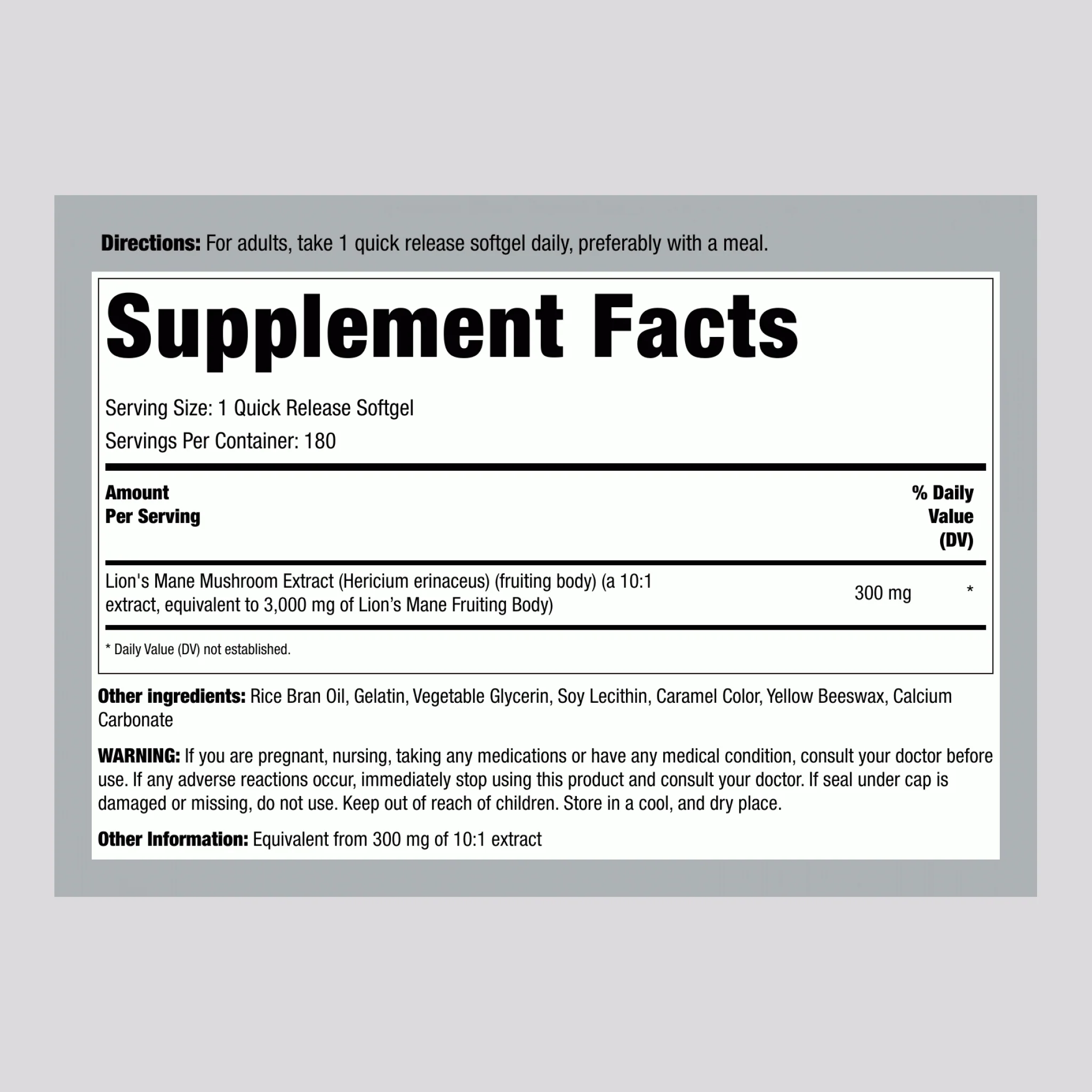 Lion's Mane Mushroom, 3000 mg (per serving), 180 Quick Release Softgels, 2  Bottles - Image 2