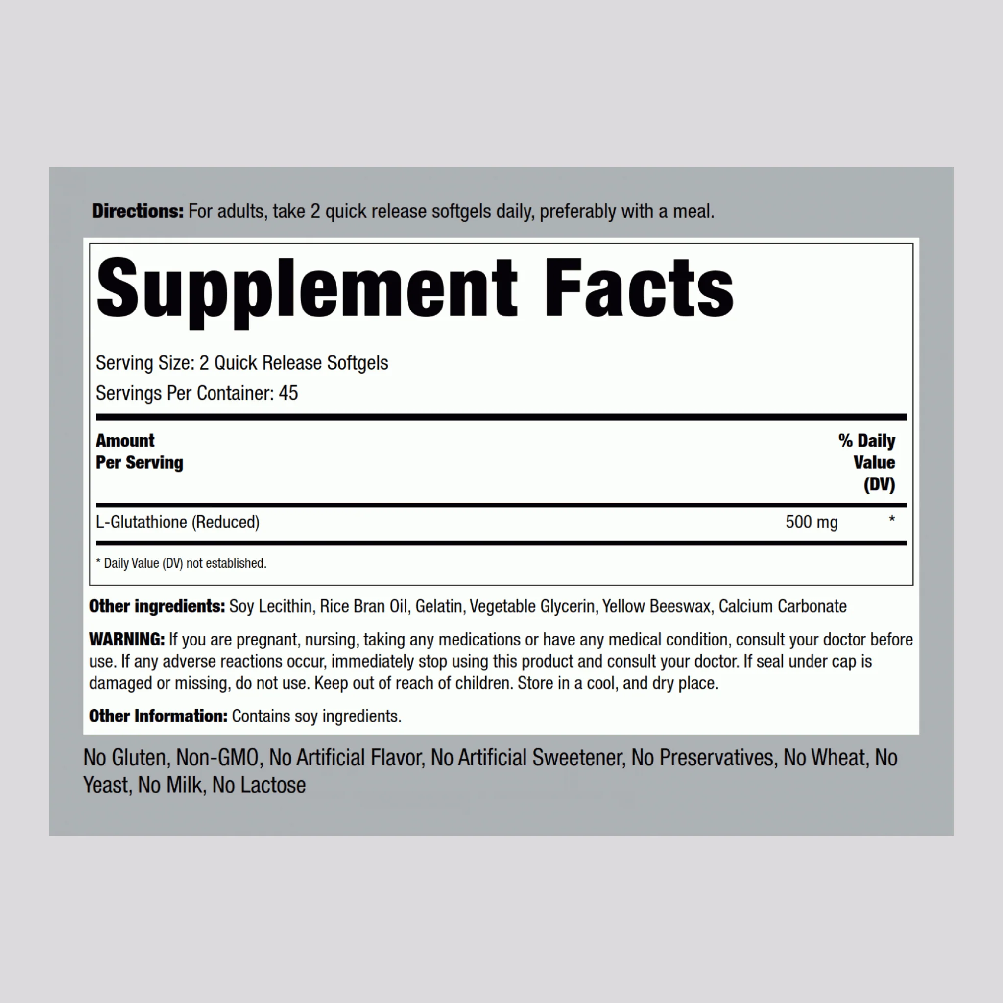Liposomal L-Glutathione (Reduced), 500 mg (per serving), 90 Quick Release Softgels - Image 2