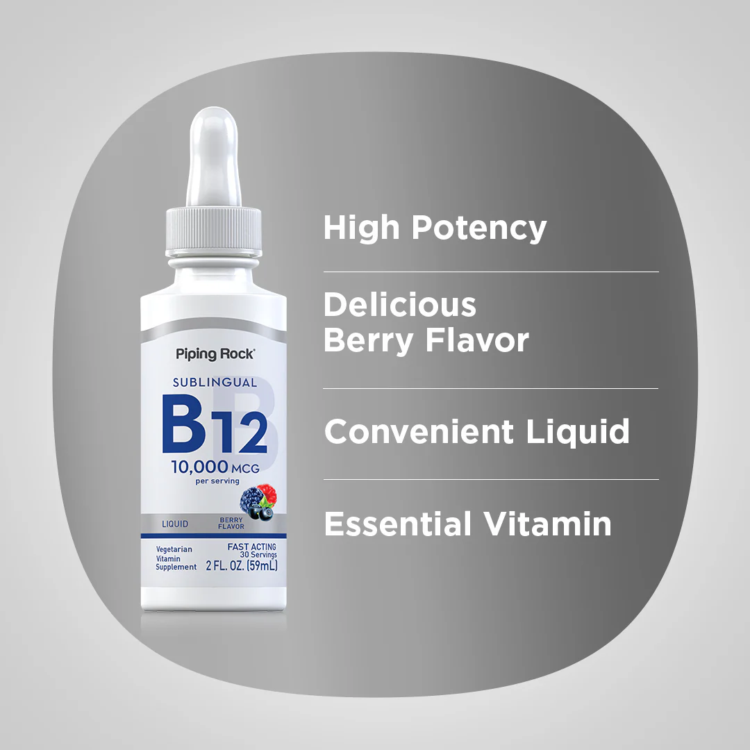 Liquid B-12 (Berry), 10,000 mcg, 2 fl oz (59 mL) Dropper Bottle, 2  Dropper Bottles - Image 3