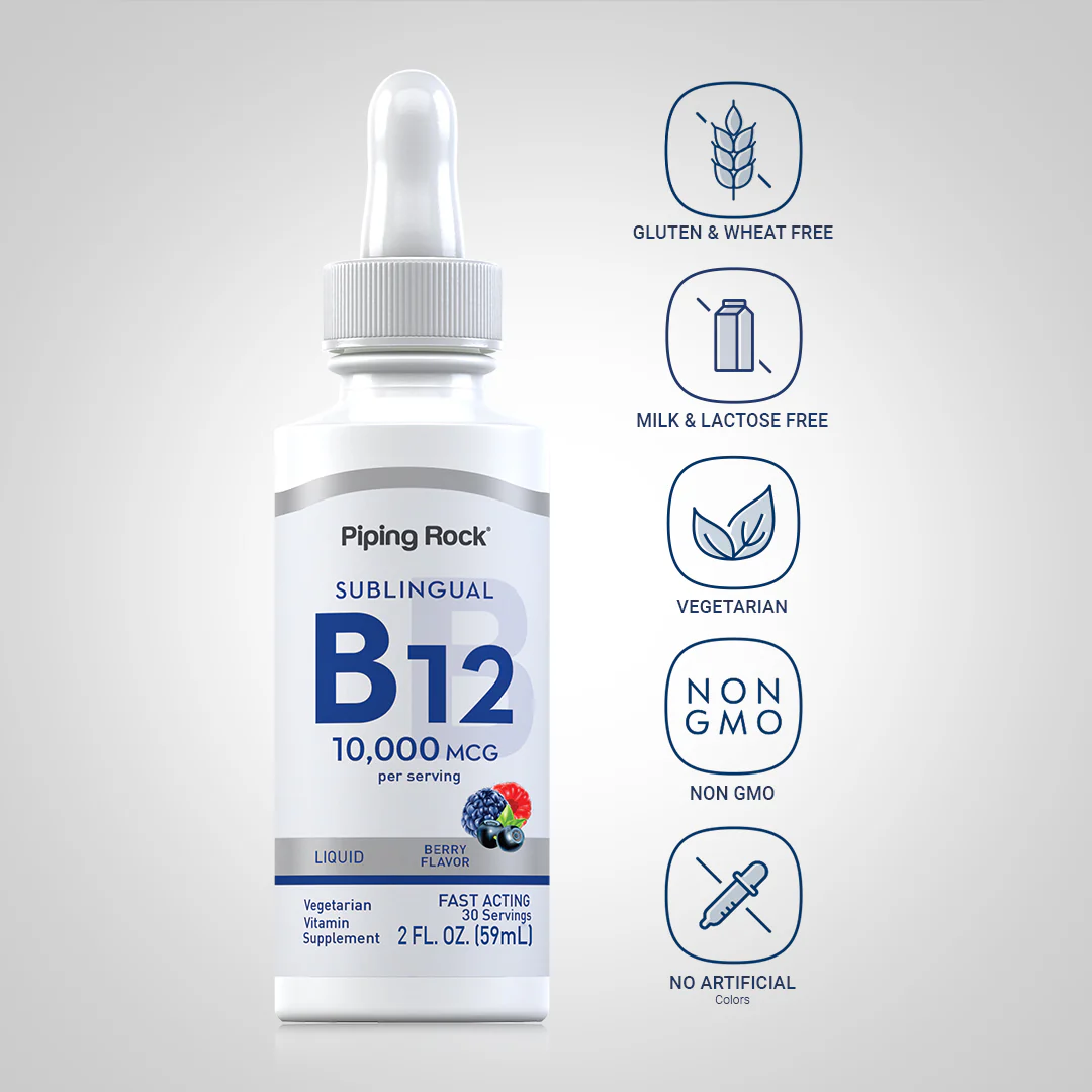 Liquid B-12 (Berry), 10,000 mcg, 2 fl oz (59 mL) Dropper Bottle, 2  Dropper Bottles - Image 4