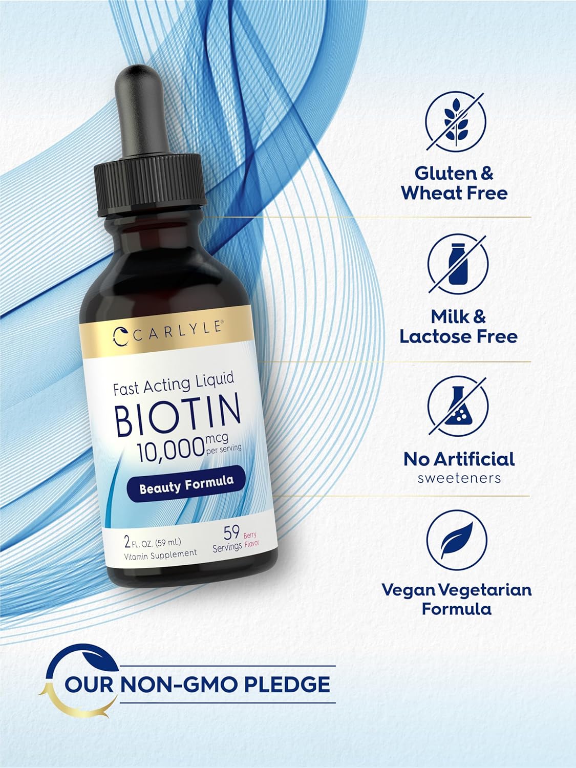 Liquid Biotin (Berry), 10000 mcg (per serving), 2 fl oz (59 mL) Dropper Bottle - Image 5