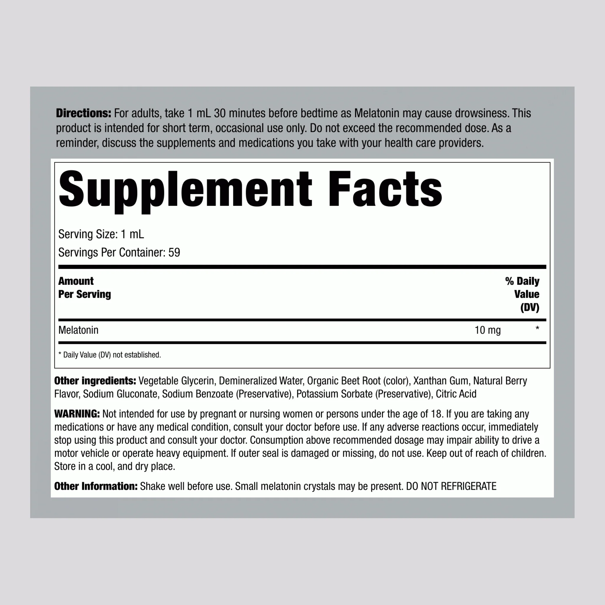 Liquid Melatonin 10 mg (Delicious Berry), 2 fl oz (59 mL) Dropper Bottle, 2  Dropper Bottles - Image 2