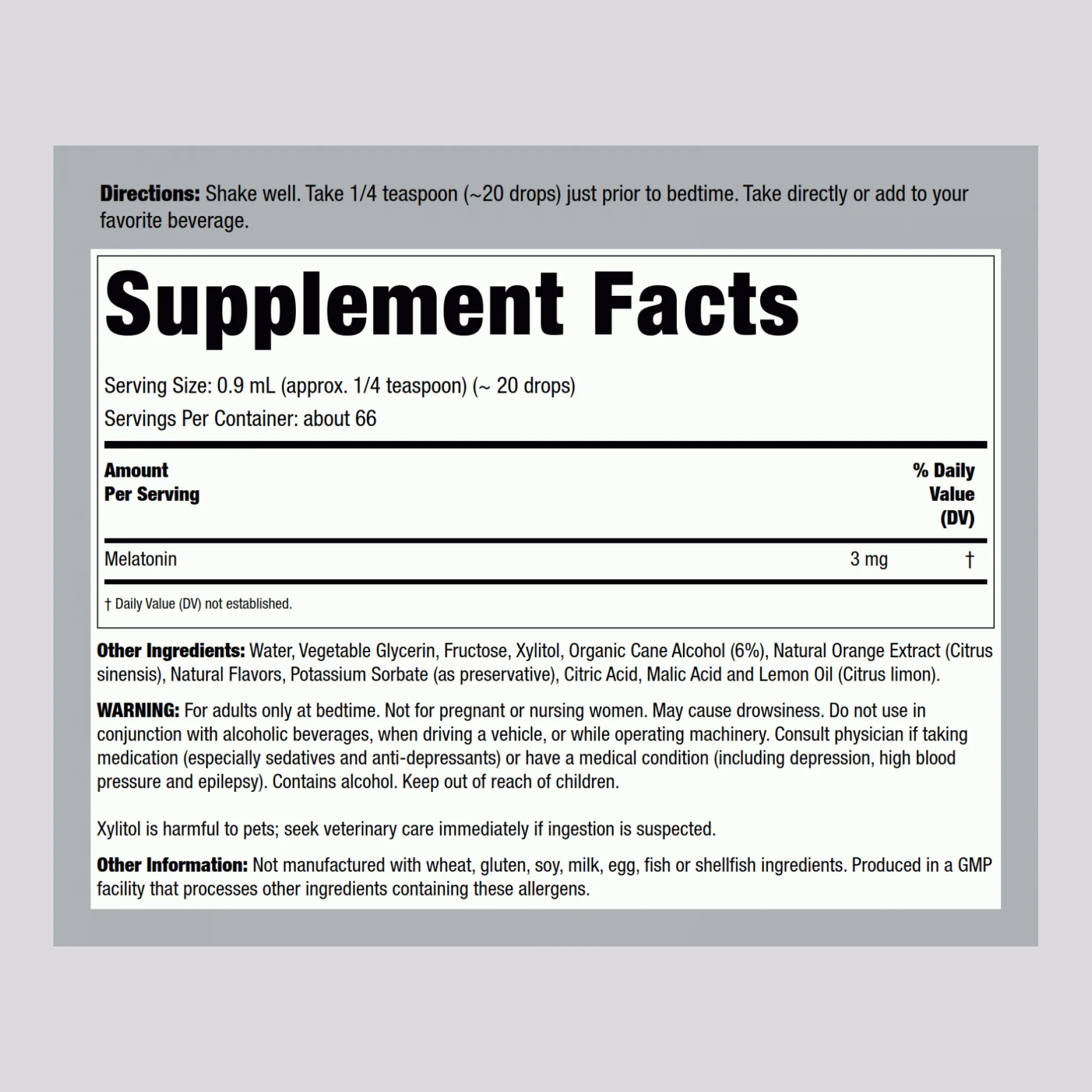 Liquid Melatonin 3mg, 2 fl oz (59 mL) Dropper Bottle - Image 2