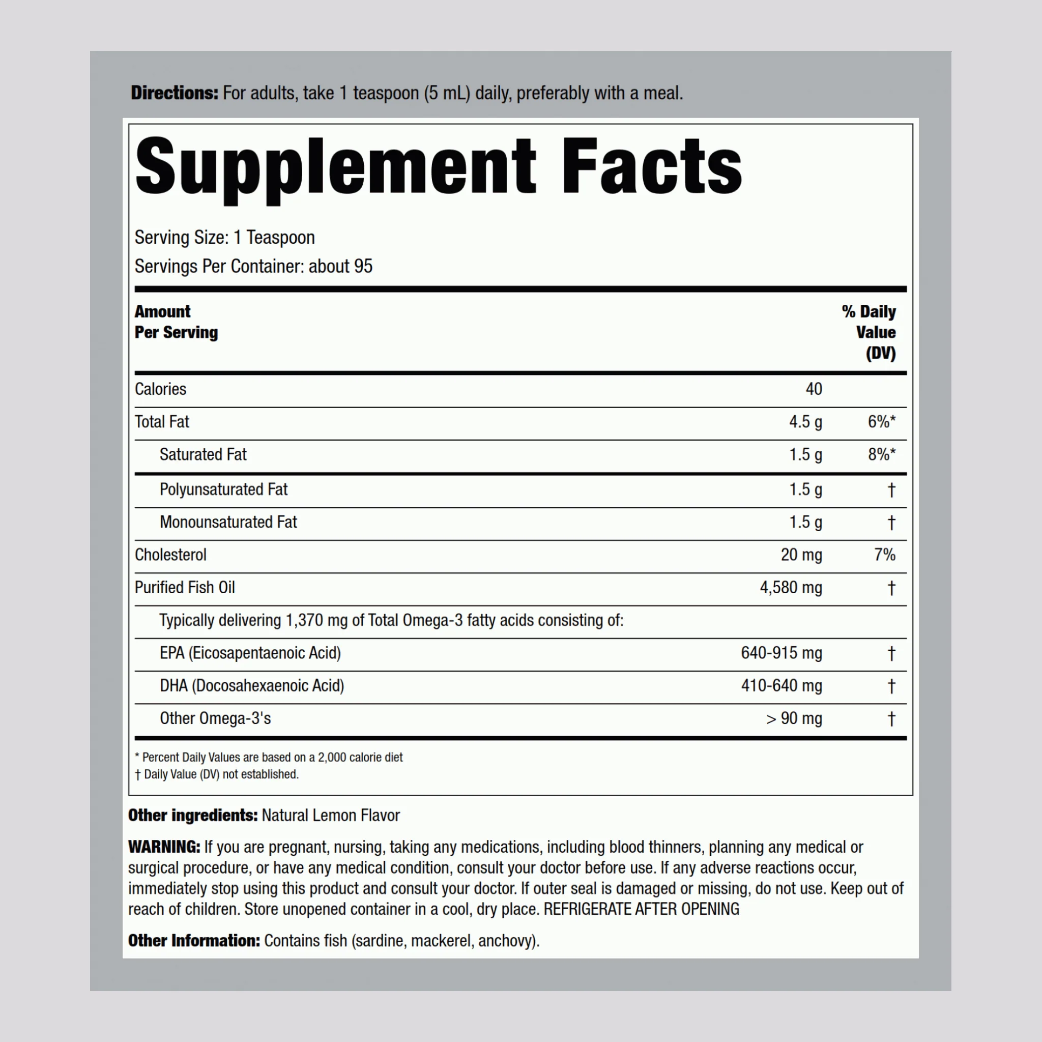 Liquid Omega-3 (Natural Lemon), 4580 mg (per serving), 16 fl oz (473 mL) Bottle - Image 2