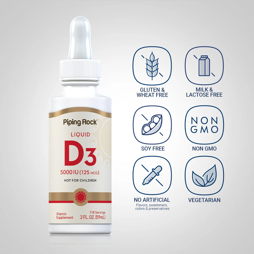 Liquid Vitamin D3, 5000 IU, 2 fl oz (59 mL) Dropper Bottle, 3  Dropper Bottles - Image 4