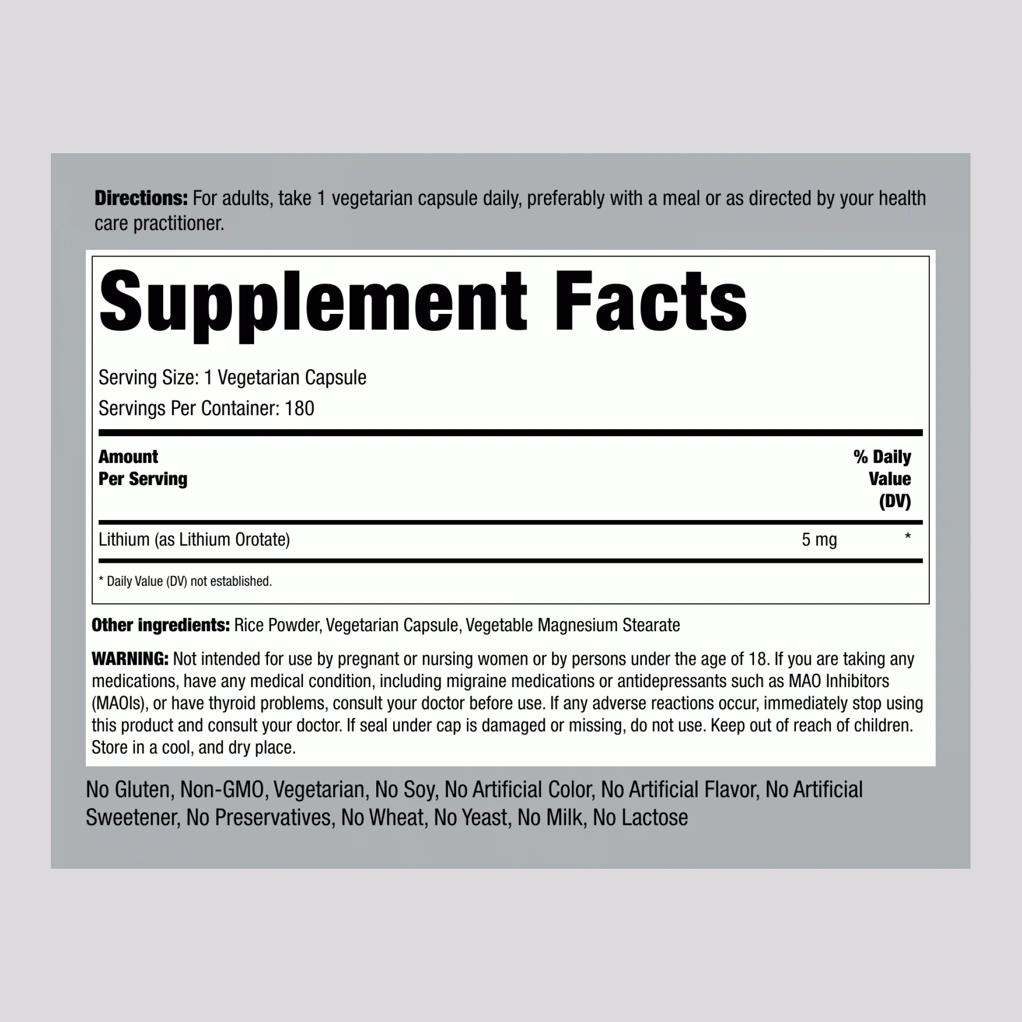 Lithium Orotate, 5 mg, 180 Quick Release Capsules - Image 2