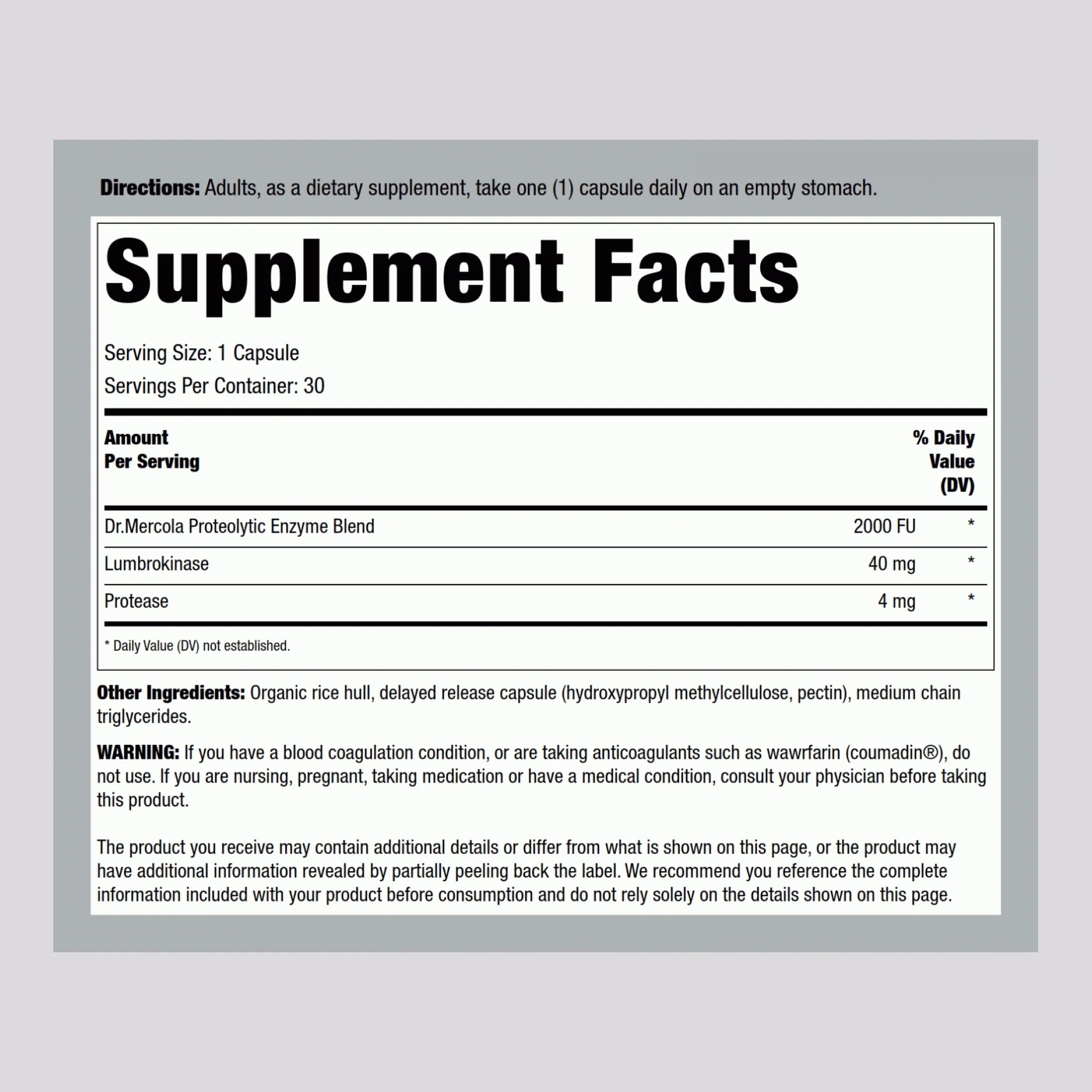 Lumbrokinase Enzymes, 30 Capsules - Image 2