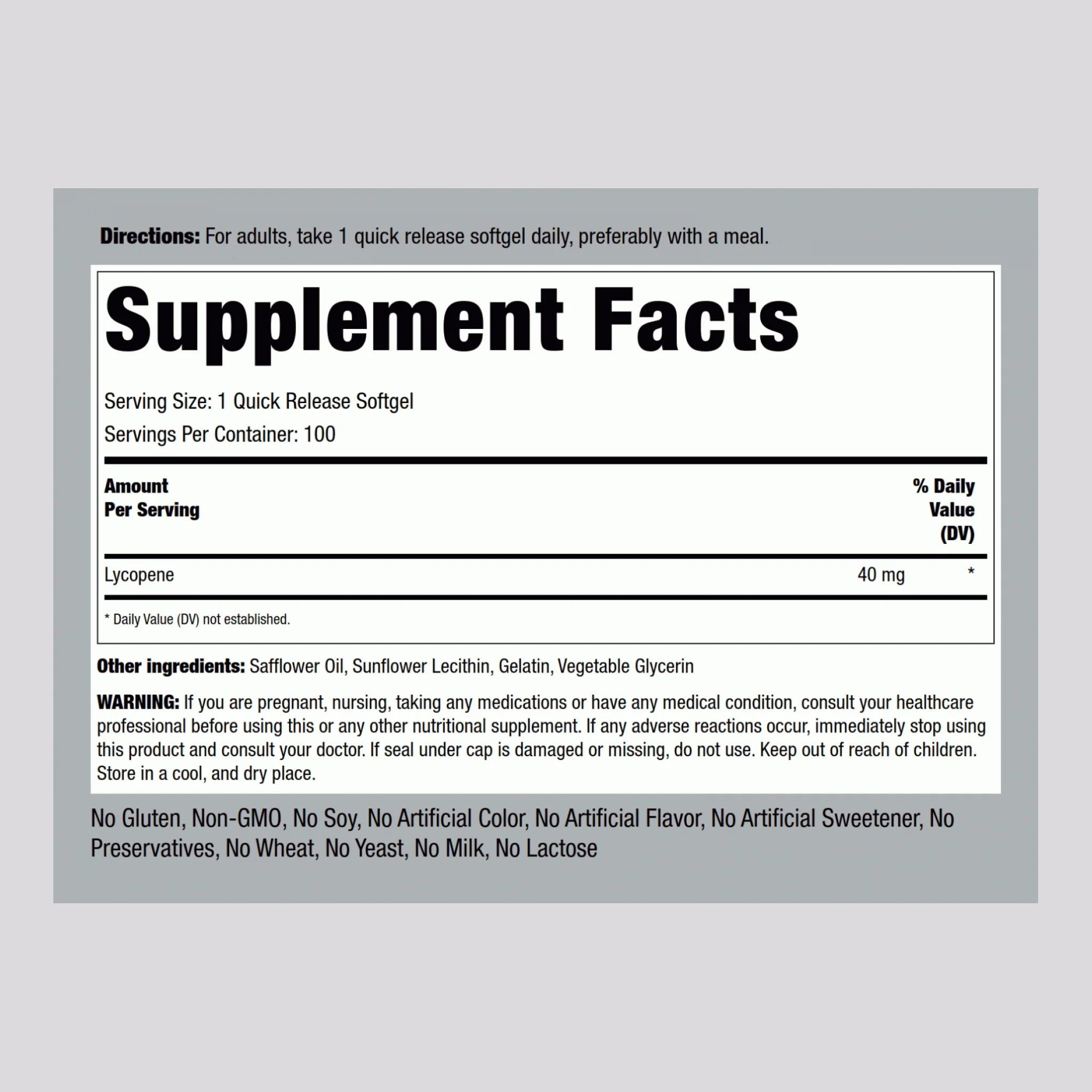 Lycopene, 40 mg, 100 Quick Release Softgels - Image 2
