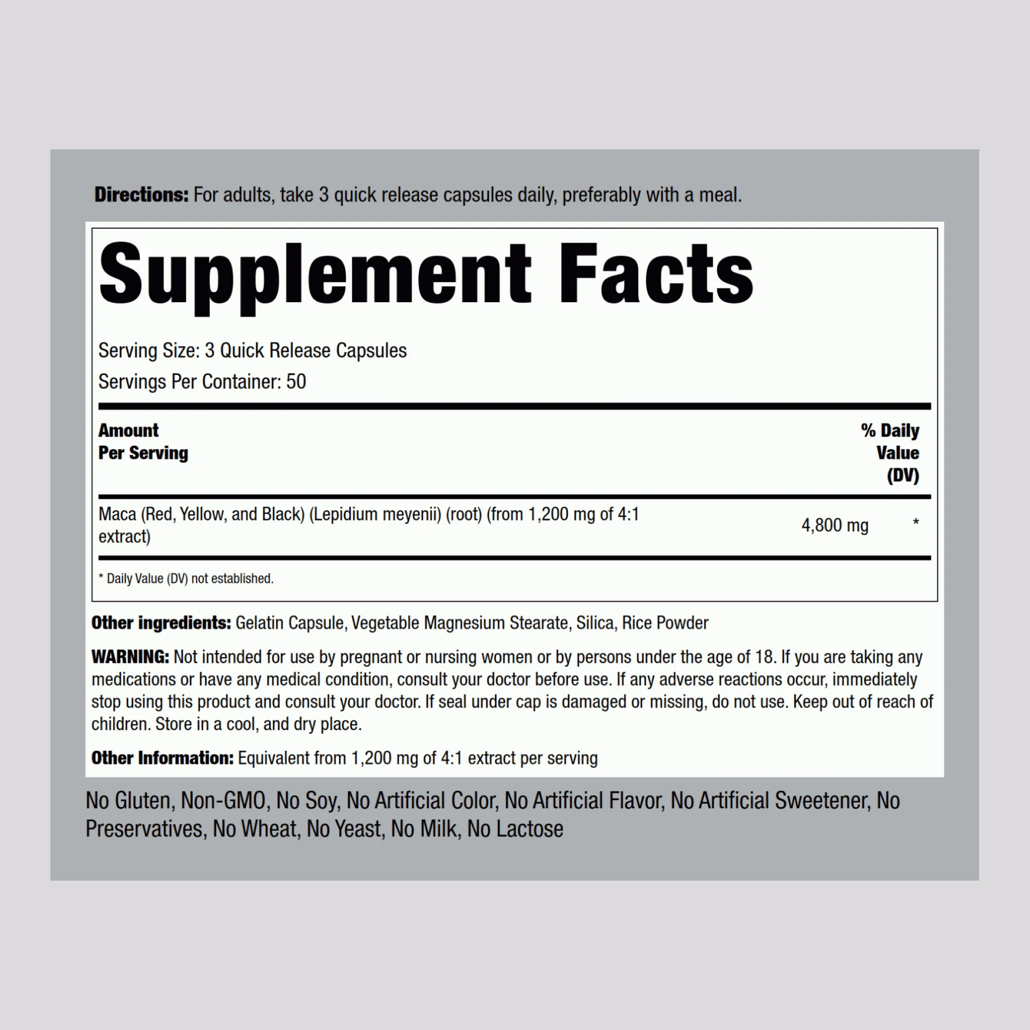 Maca, 4800 mg (per serving), 150 Quick Release Capsules - Image 2