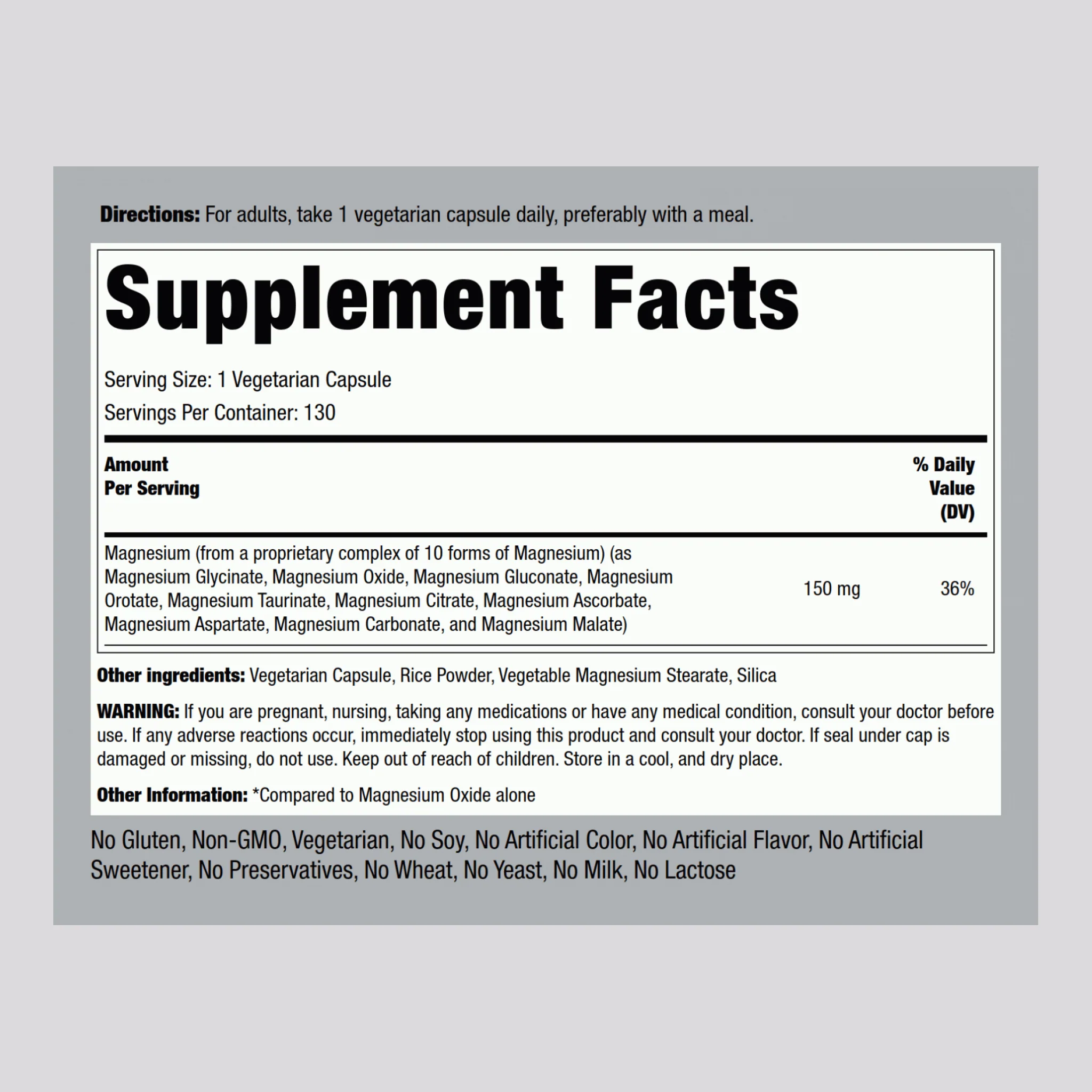 Magnesium "10" Complex, 130 Vegetarian Capsules - Image 2