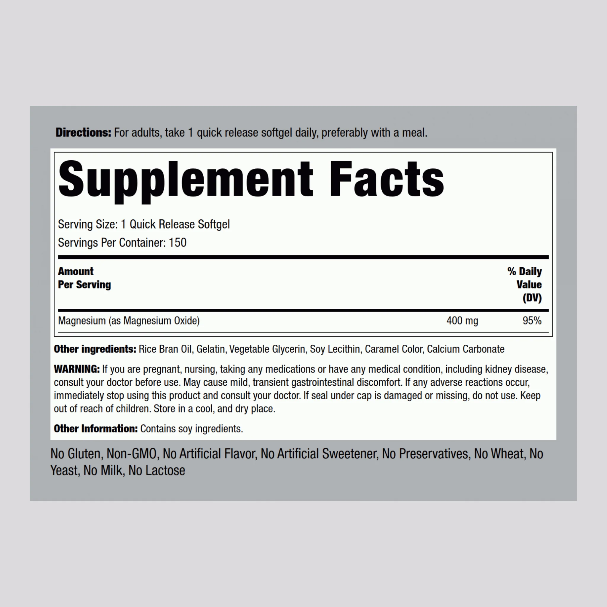 Magnesium, 400 mg, 150 Quick Release Softgels, 2  Bottles - Image 2
