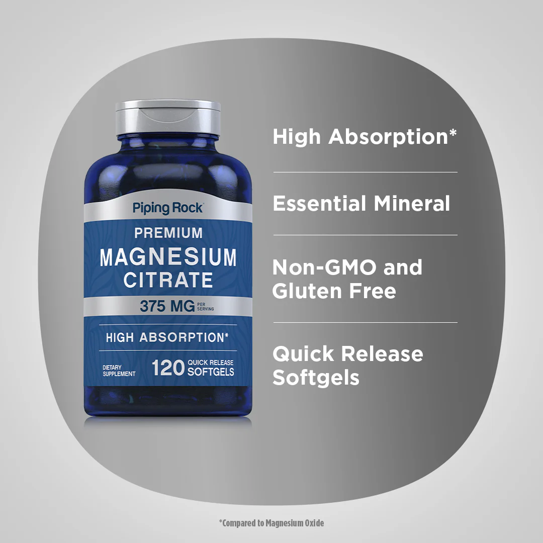 Magnesium Citrate, 375 mg (per serving), 120 Quick Release Softgels - Image 3
