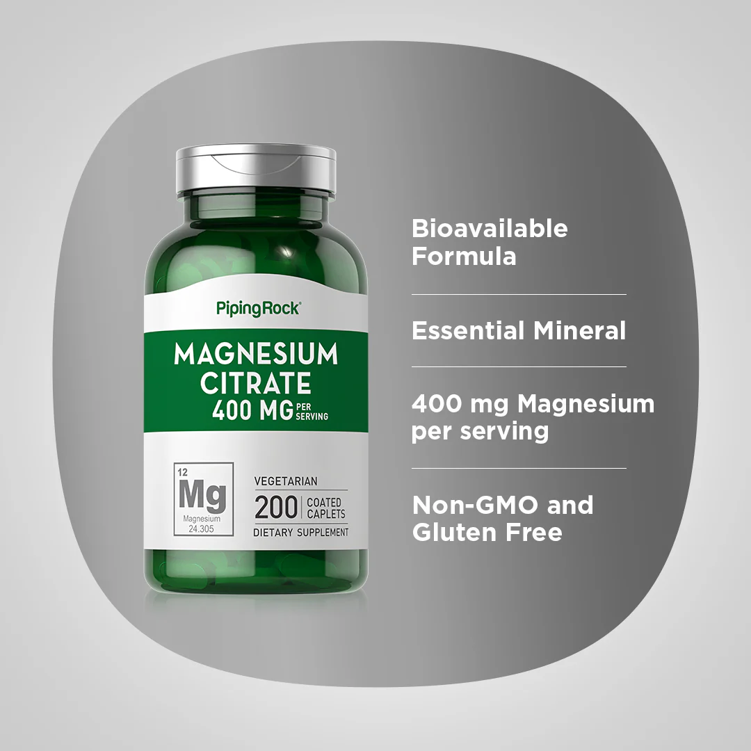 Magnesium Citrate, 400 mg (per serving), 200 Coated Caplets, 2  Bottles - Image 4