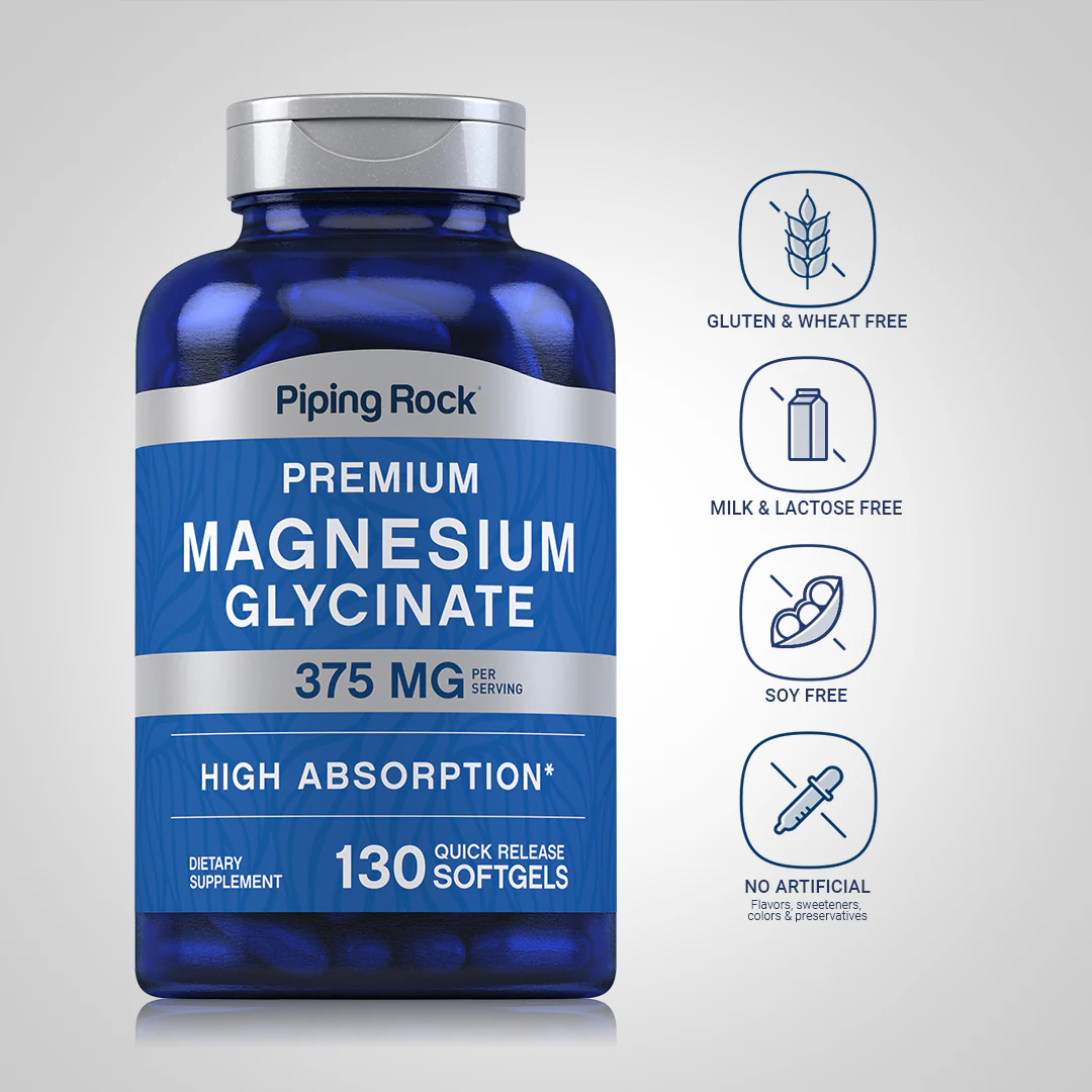 Magnesium Glycinate, 375 mg (per serving), 130 Quick Release Softgels - Image 4