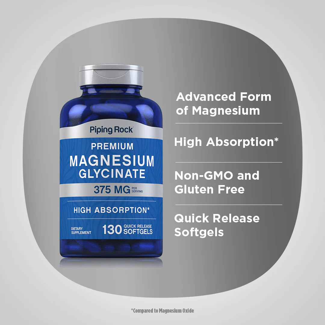 Magnesium Glycinate, 375 mg (per serving), 130 Quick Release Softgels, 2  Bottles - Image 3