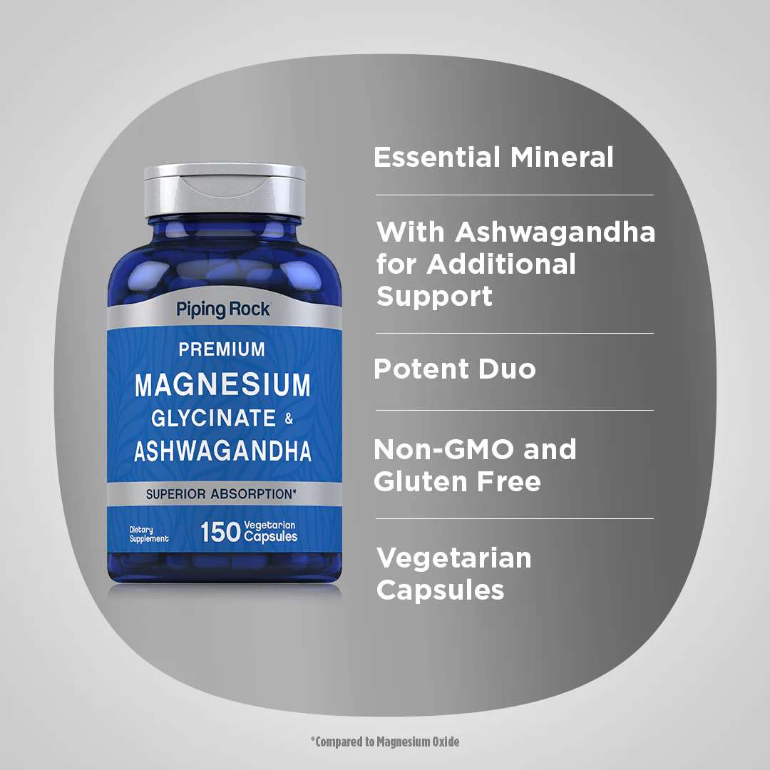 Magnesium Glycinate + Ashwagandha, 150 Vegetarian Capsules - Image 3