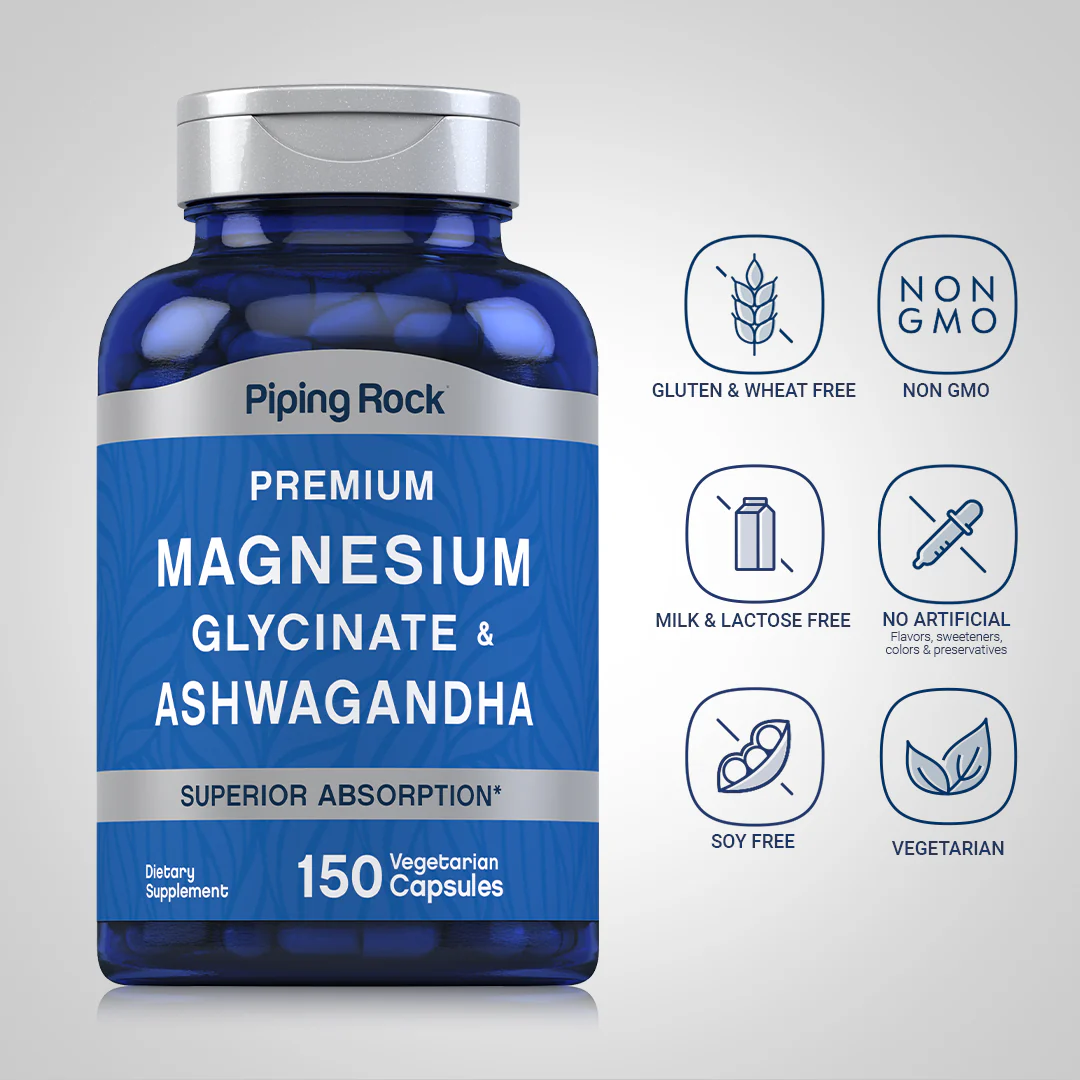 Magnesium Glycinate + Ashwagandha, 150 Vegetarian Capsules, 2  Bottles - Image 4