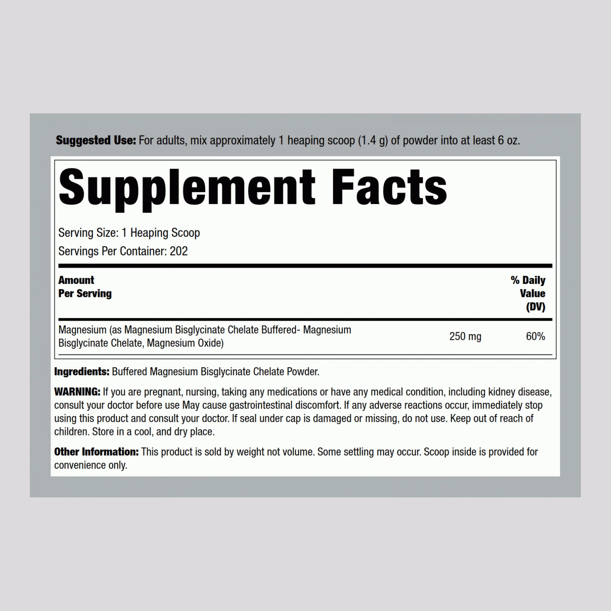 Magnesium Glycinate Powder, 250 mg (per serving), 10 oz (283 g) Bottle, 2  Bottles - Image 2