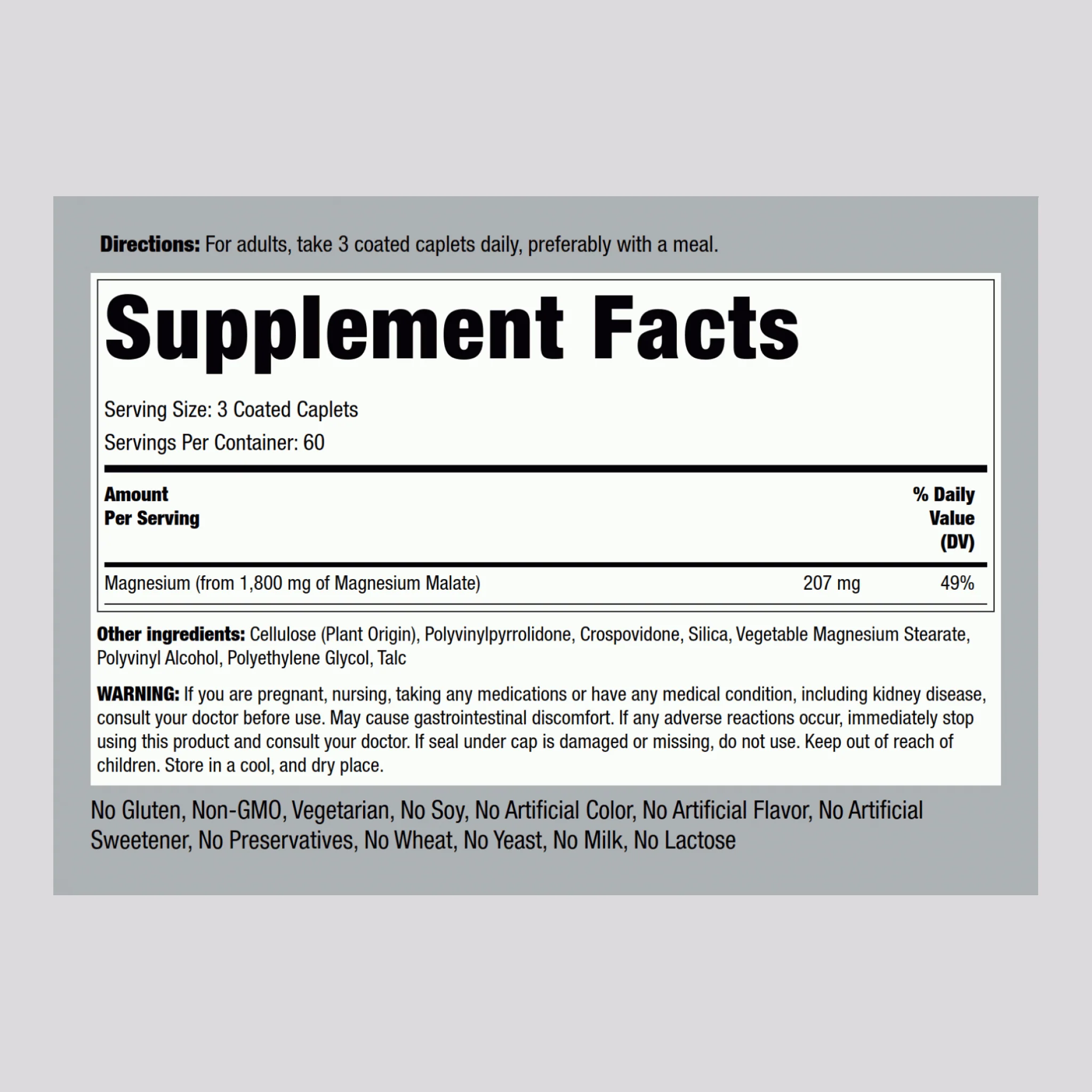 Magnesium Malate, 1800 mg (per serving), 180 Coated Caplets - Image 2