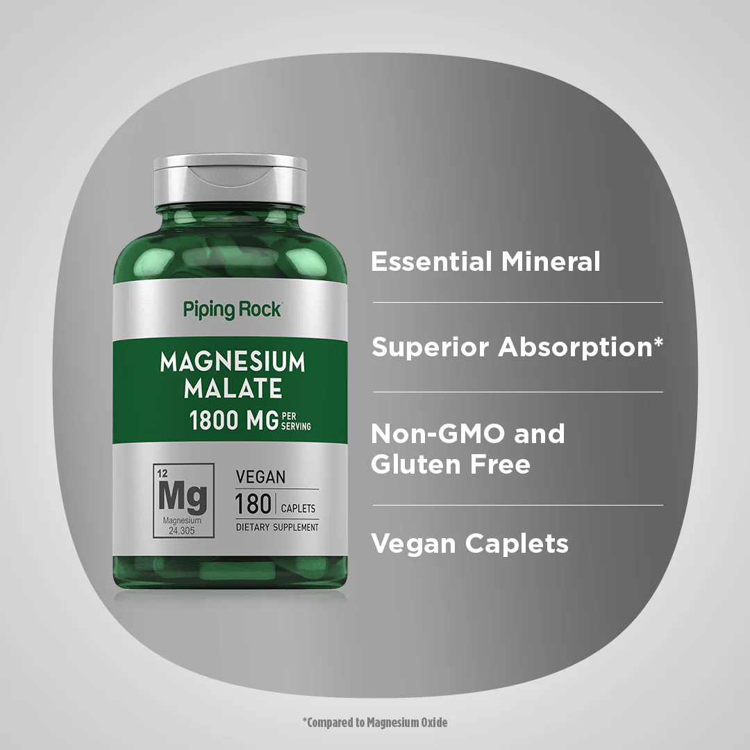 Magnesium Malate, 1800 mg (per serving), 180 Coated Caplets - Image 3