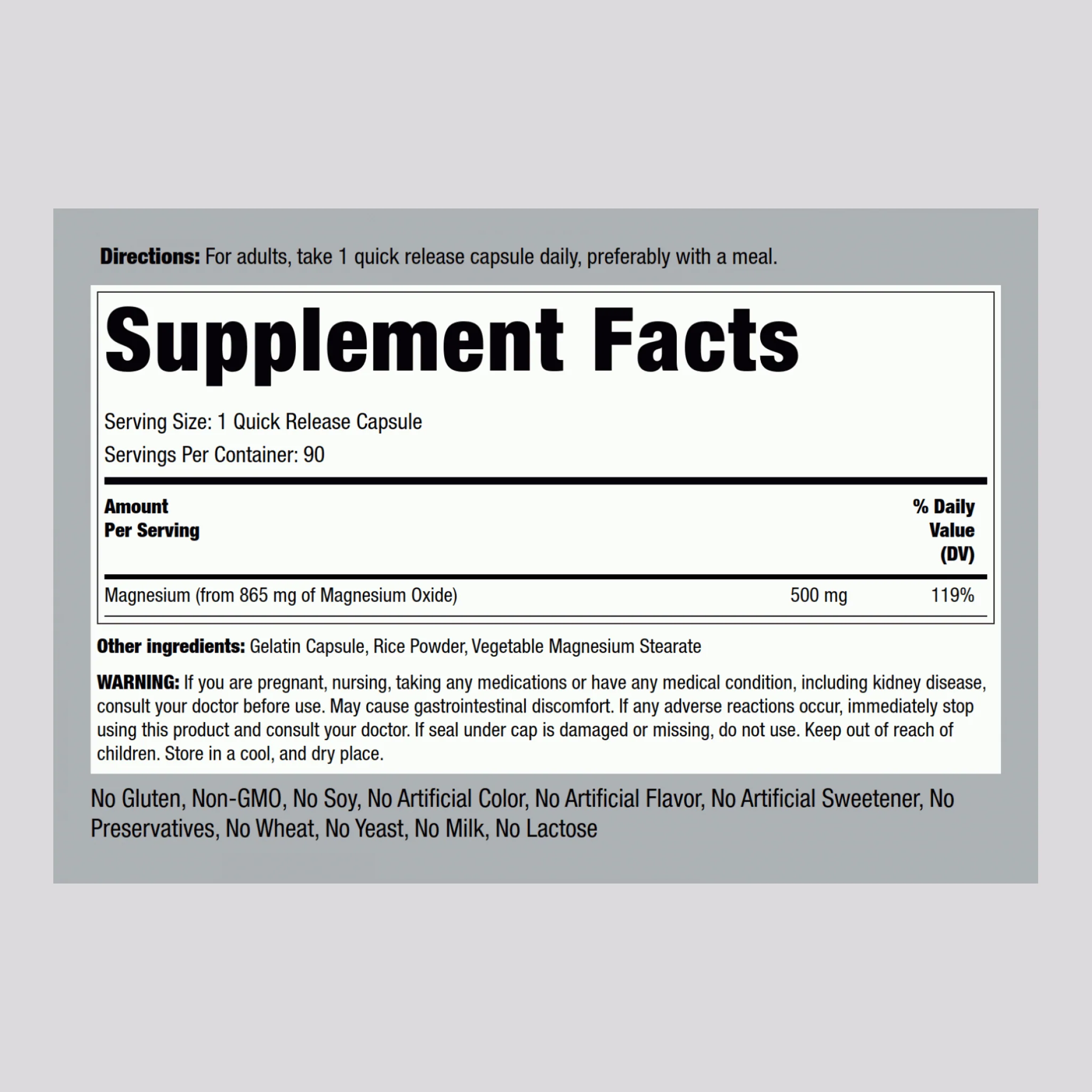 Magnesium Oxide, 500 mg, 90 Quick Release Capsules, 2  Bottles - Image 2