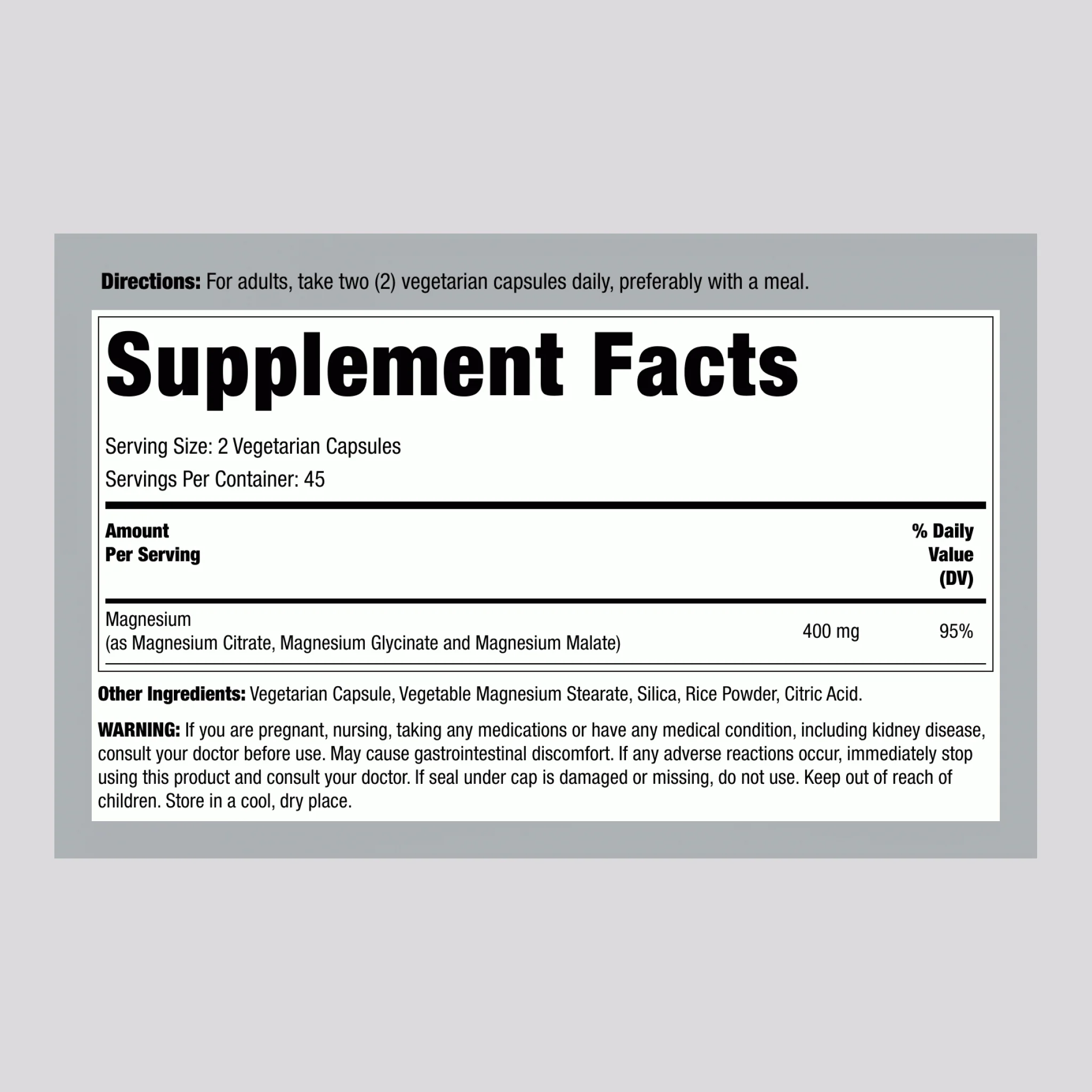Magnesium (Triple-Action), 400 mg, 90 Vegetarian Capsules - Image 2
