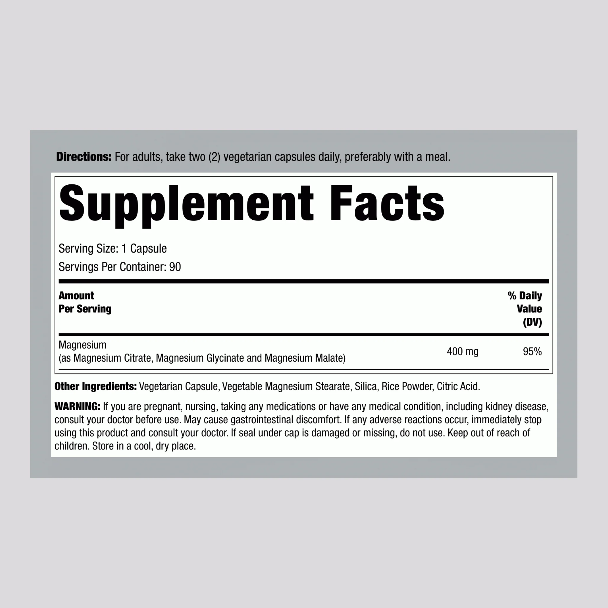 Magnesium (Triple-Action), 400 mg, 90 Vegetarian Capsules, 2  Bottles - Image 2