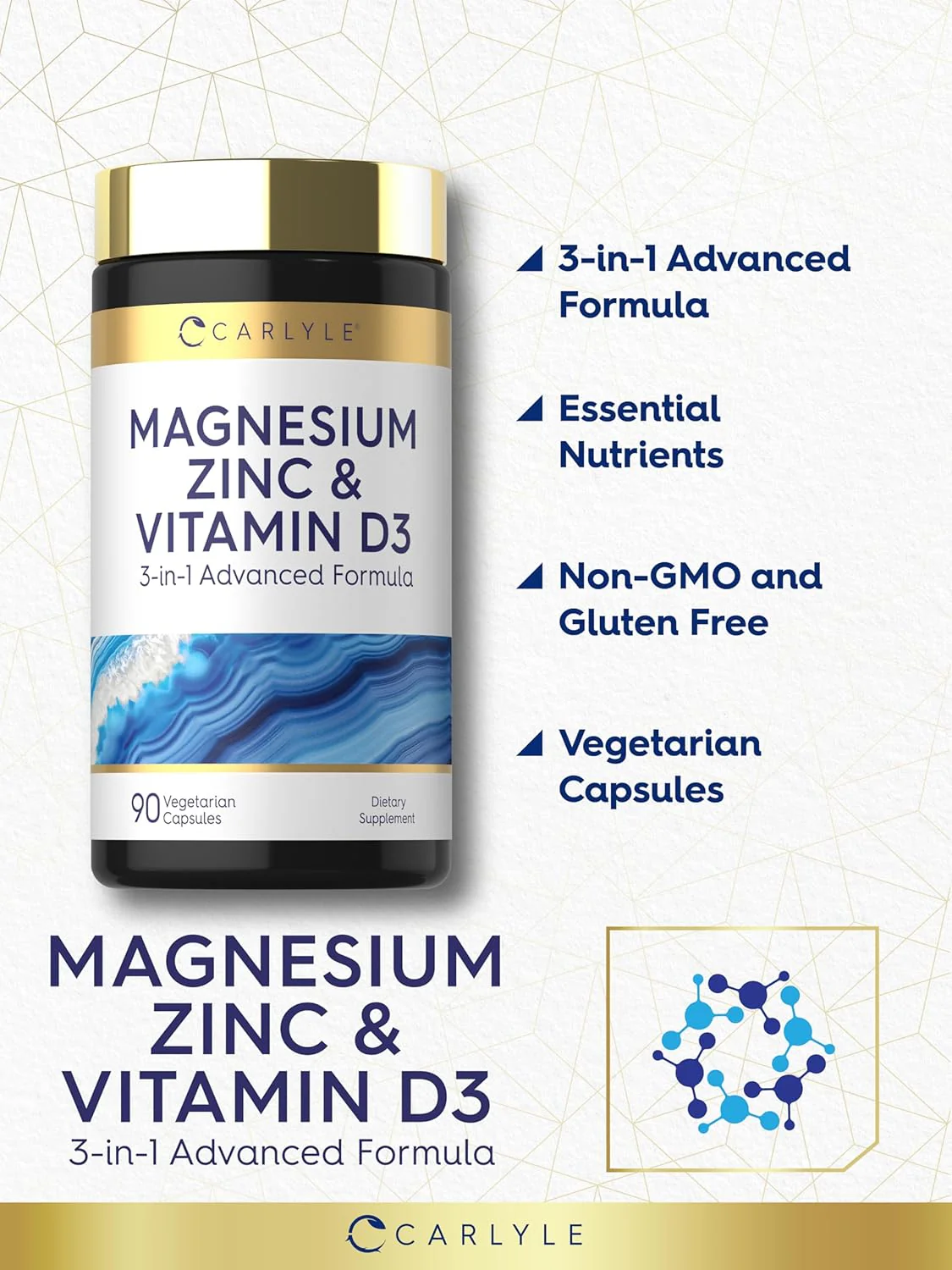 Magnesium Zinc and Vitamin D3, 90 Vegetarian Capsules - Image 6