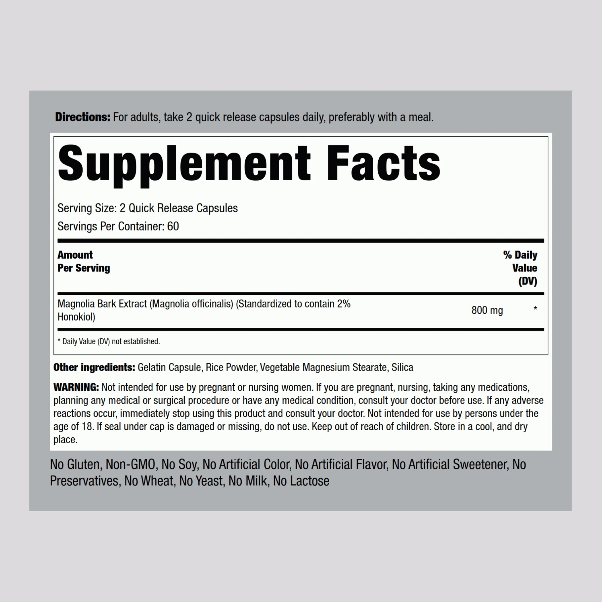 Magnolia Bark (Honokiol), 800 mg (per serving), 120 Quick Release Capsules - Image 2
