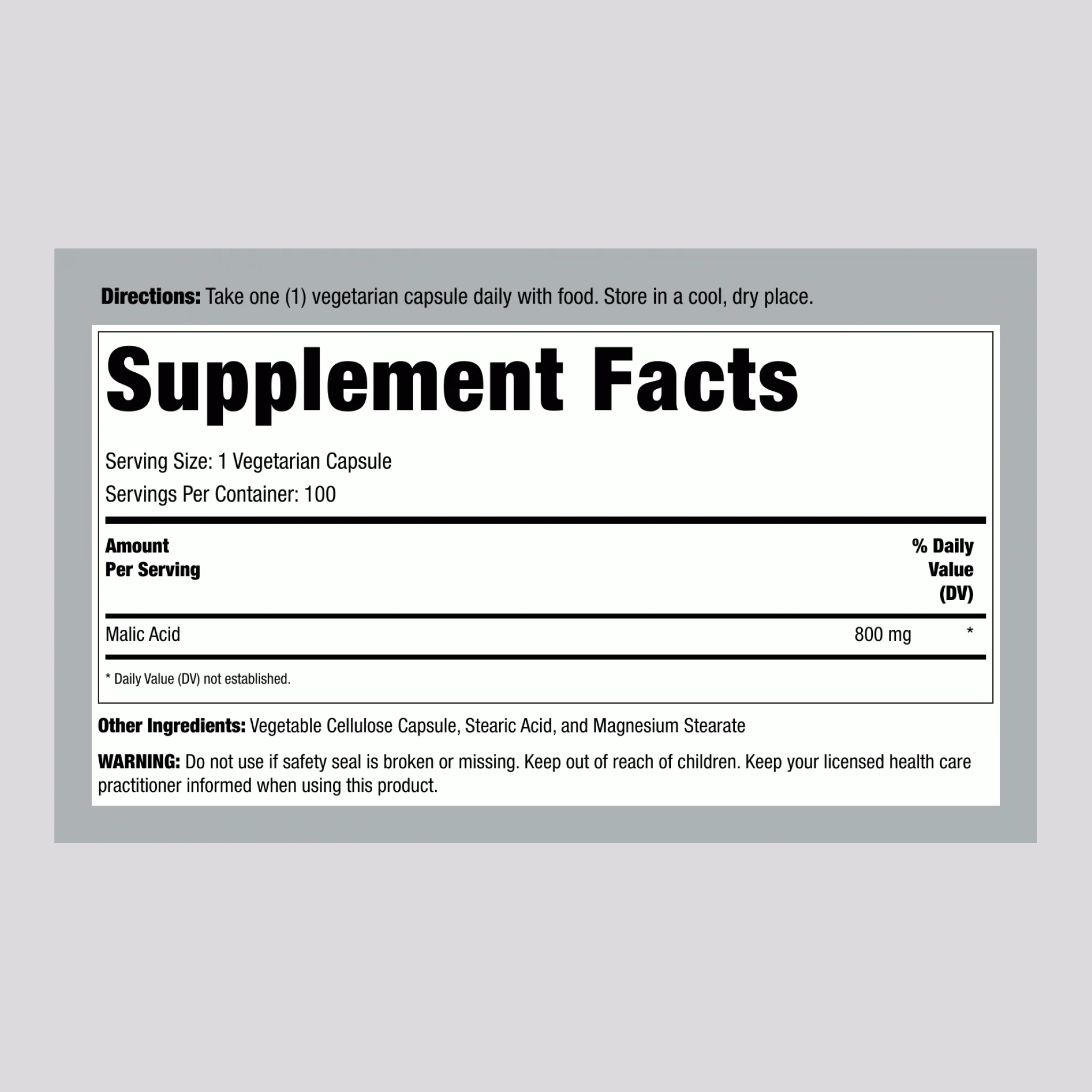 Malic Acid, 800 mg, 100 Vegetarian Capsules - Image 2