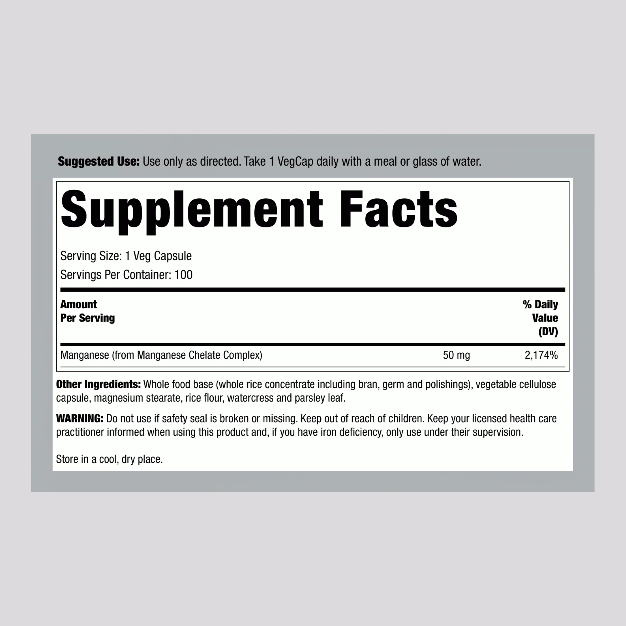 Manganese, 50 mg, 100 VegCaps - Image 2