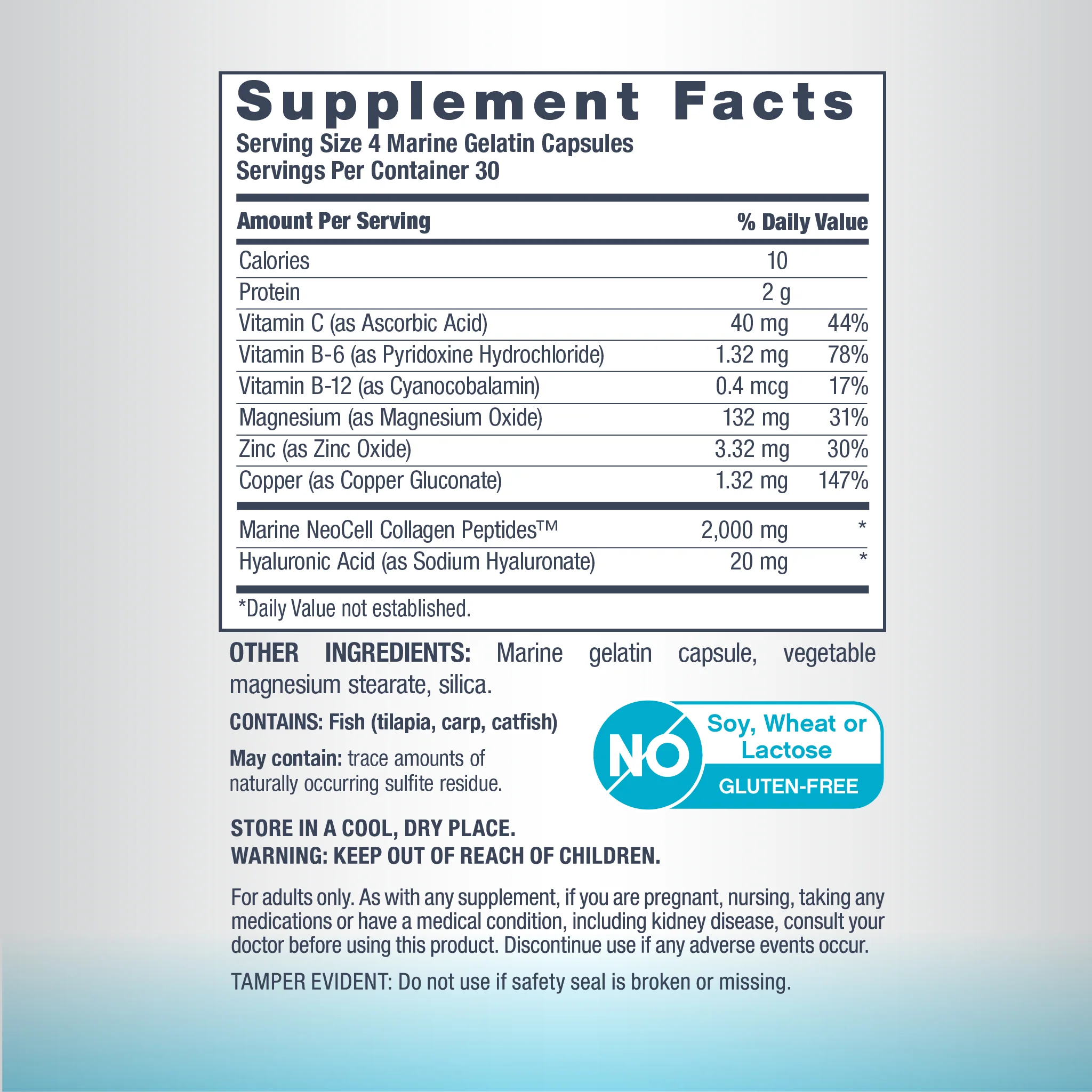 Marine Collagen Peptides + Hyaluronic Acid, 120 Fish Gelatin Capsules - Image 3