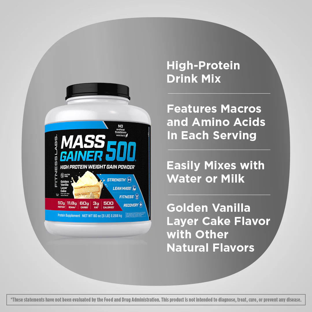 Mass Gainer 500 (Golden Vanilla Layer Cake), 5 lb (2.268 kg) Bottle - Image 3