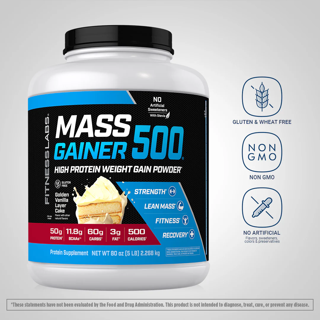 Mass Gainer 500 (Golden Vanilla Layer Cake), 5 lb (2.268 kg) Bottle - Image 4