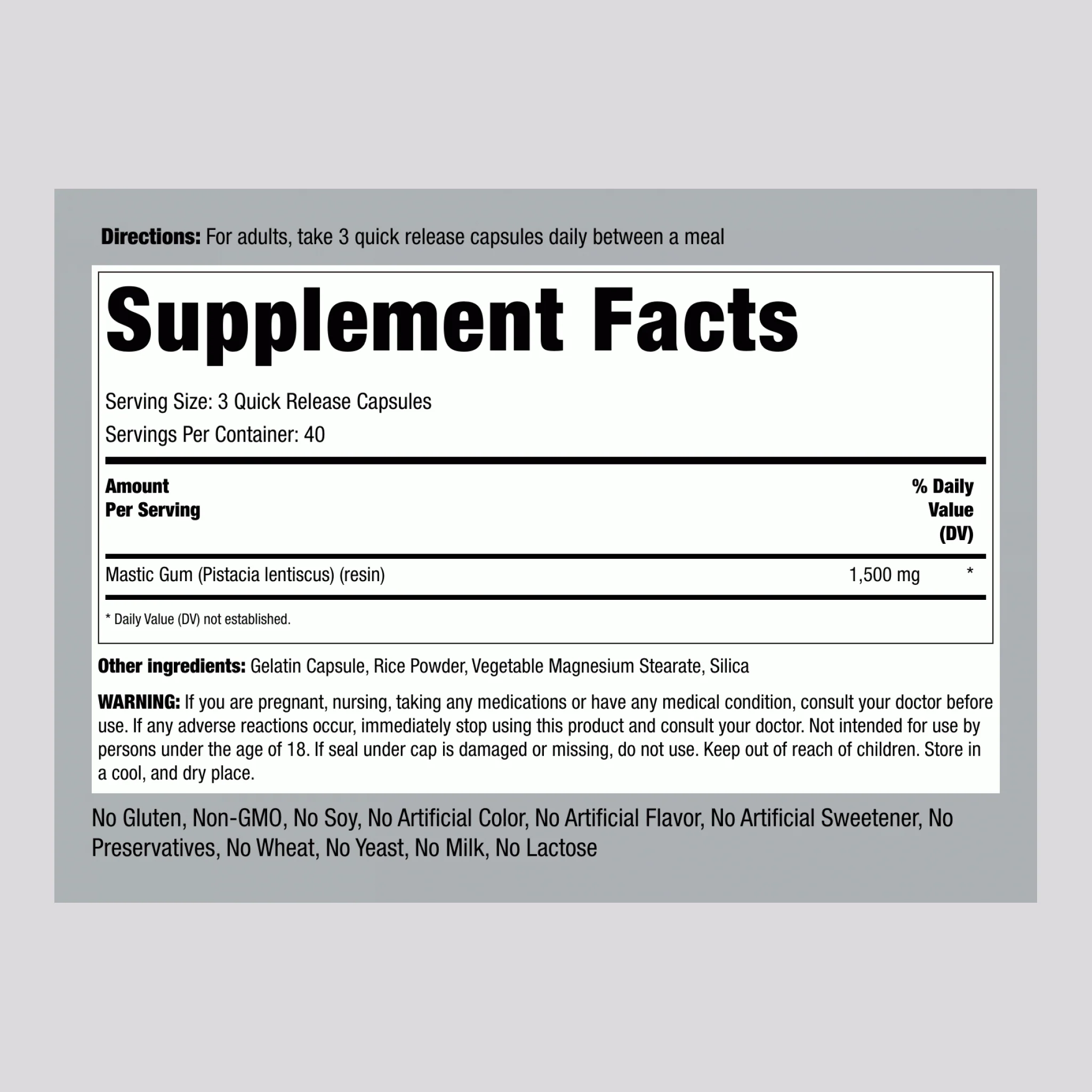 Mastic Gum, 1500 mg (per serving), 100 Quick Release Capsules, 2  Bottles - Image 2