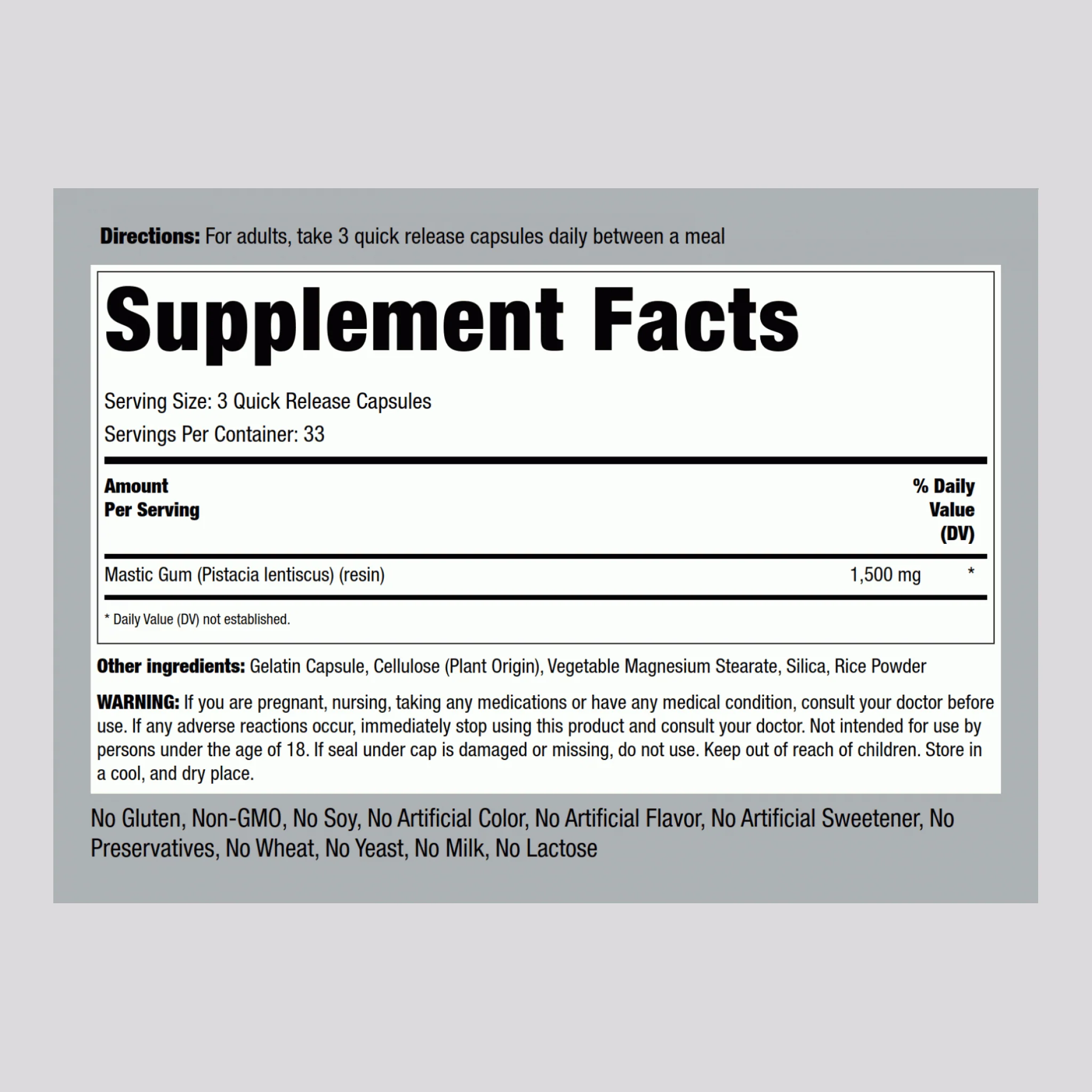 Mastic Gum, 1500 mg (per serving), 100 Quick Release Capsules - Image 2