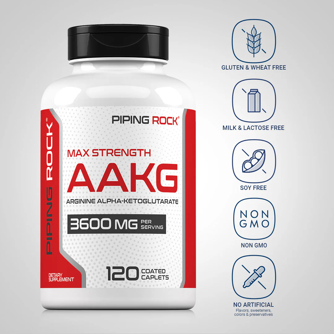 Max Strength AAKG Arginine Alpha-Ketoglutarate (Nitric Oxide Enhancer), 3600 mg (per serving), 120 Coated Caplets - Image 4