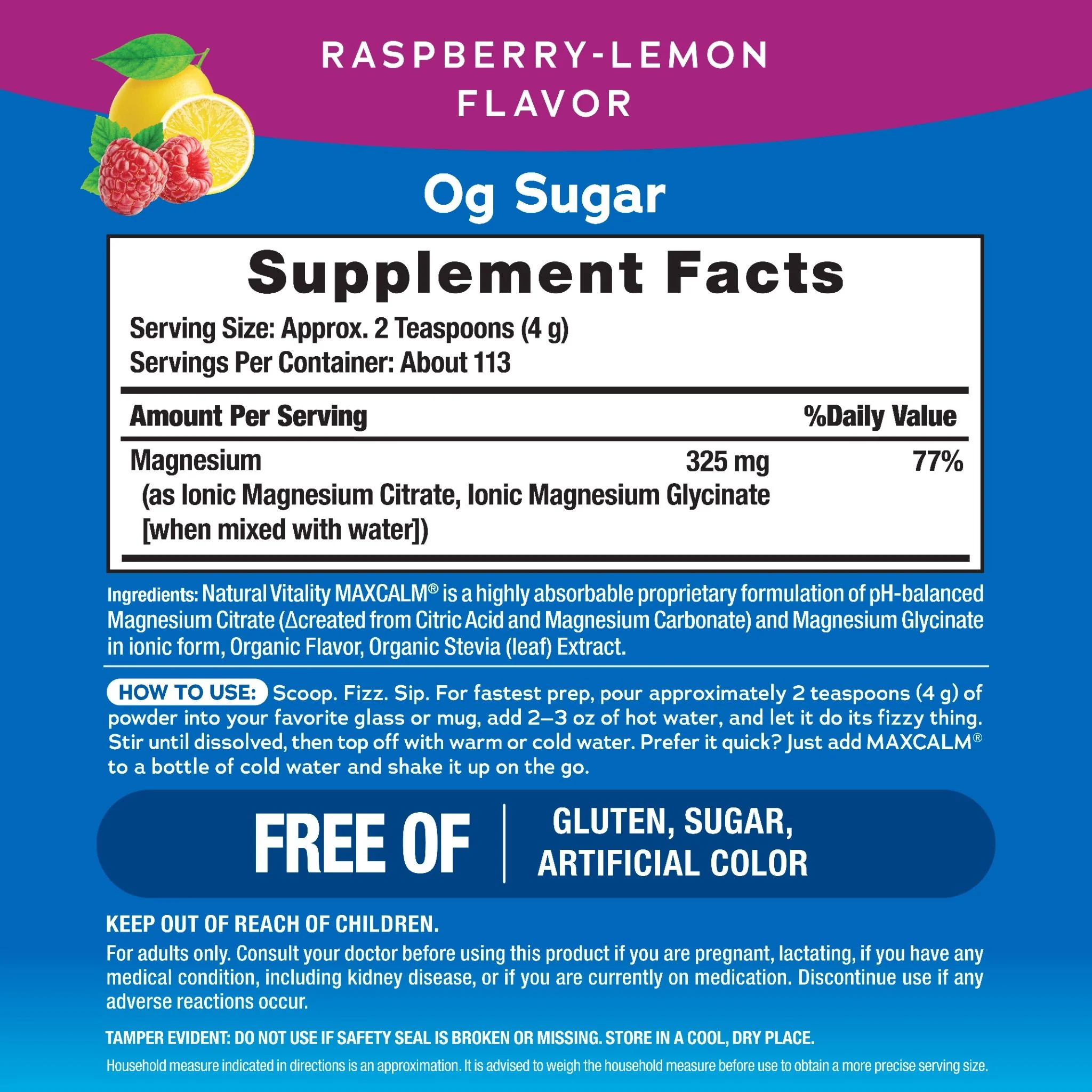 MAXCALM Powder Raspberry-Lemon, 16 oz (453 g) - Image 3