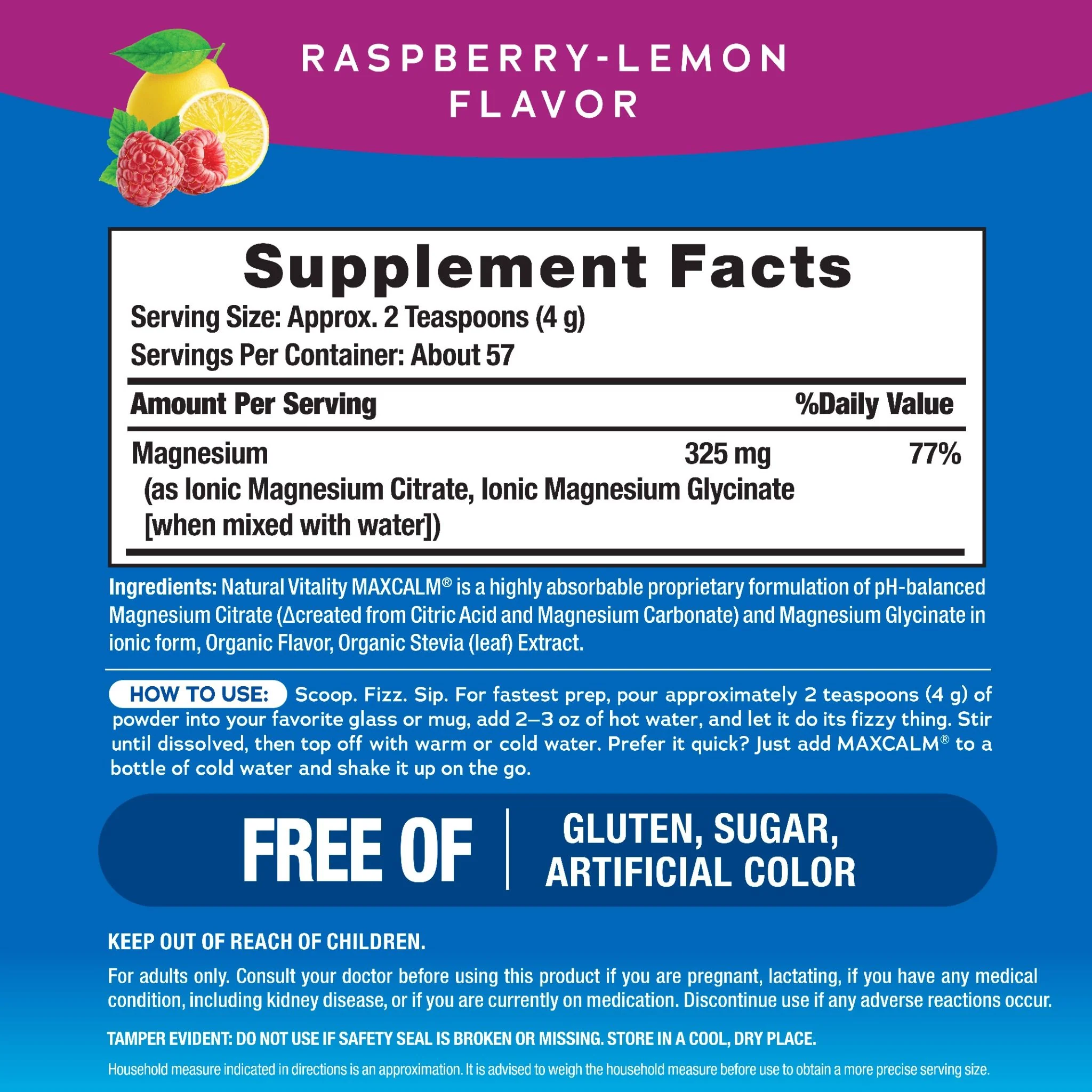 MAXCALM Powder Raspberry-Lemon, 8 oz (227 g) - Image 3