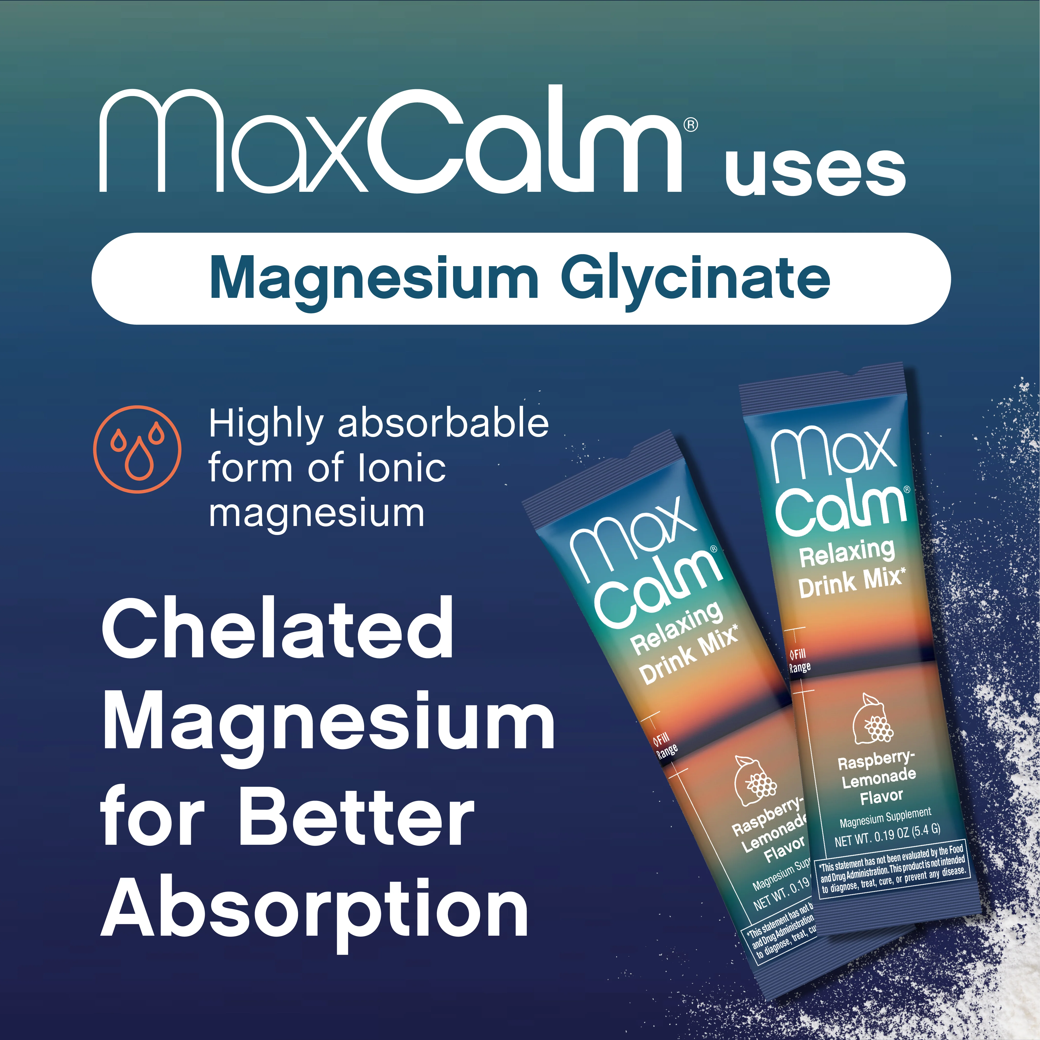 MaxCalm® Relaxing Drink Mix* Magnesium Glycinate Raspberry-Lemonade, 30 Stick Packs - Image 8