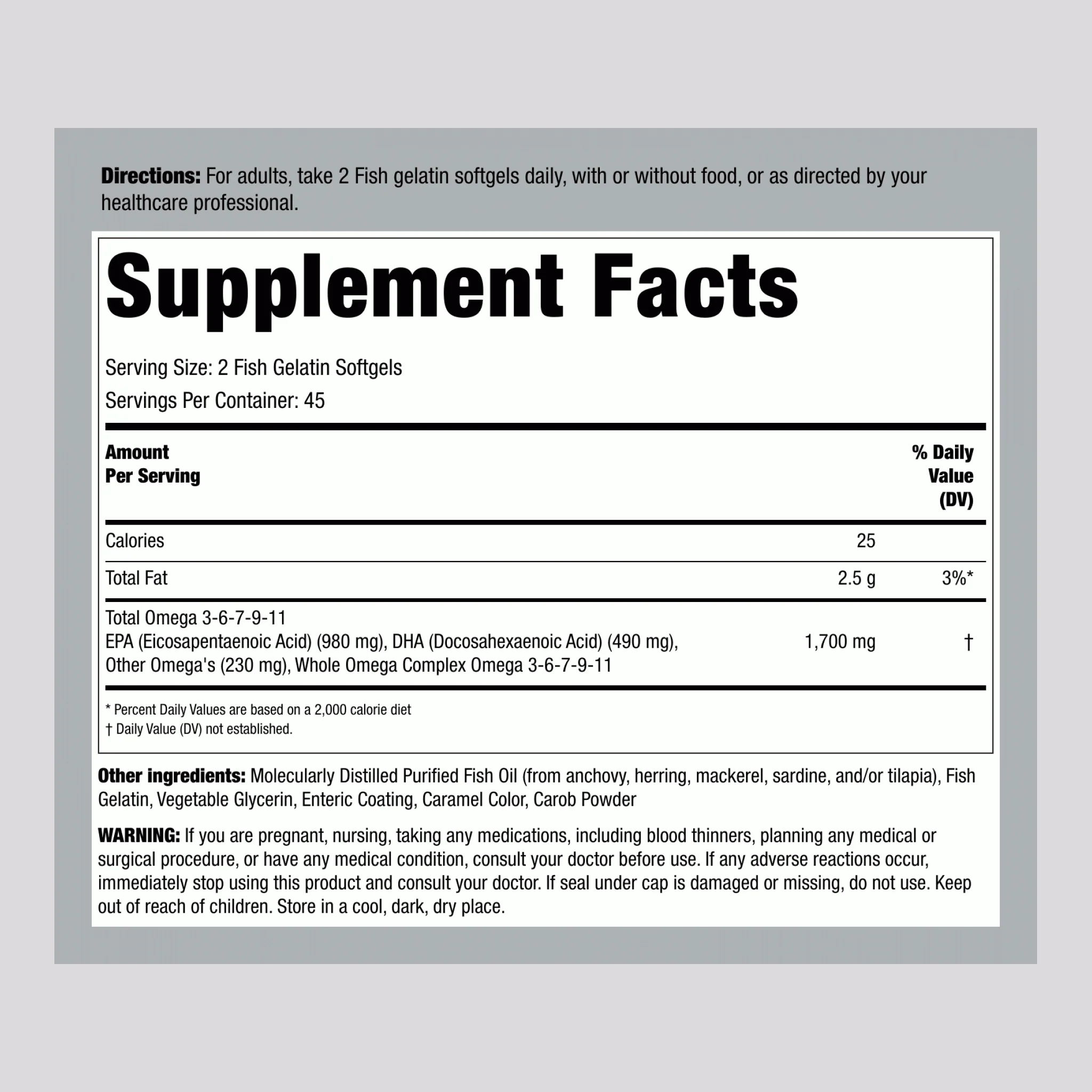 Maximum Strength Omega, 2400 mg (per serving), 90 Fish Gelatin Softgels - Image 2