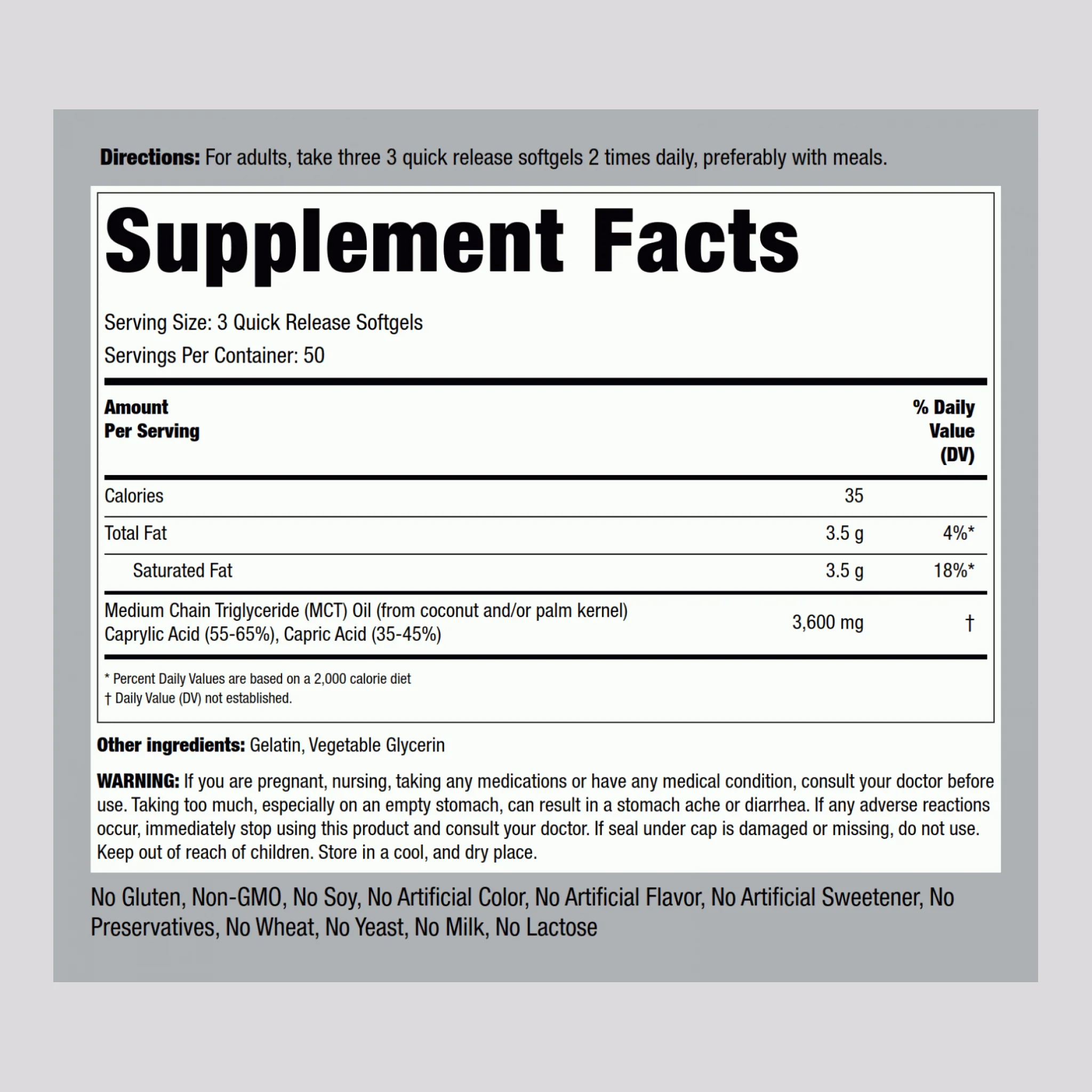 MCT Oil, 3600 mg (per serving), 150 Quick Release Softgels - Image 2