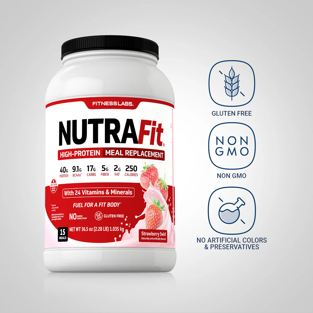 Meal Replacement Shake NutraFit (Strawberry Swirl), 2.28 Lbs (1.035 kg) Bottle - Image 4