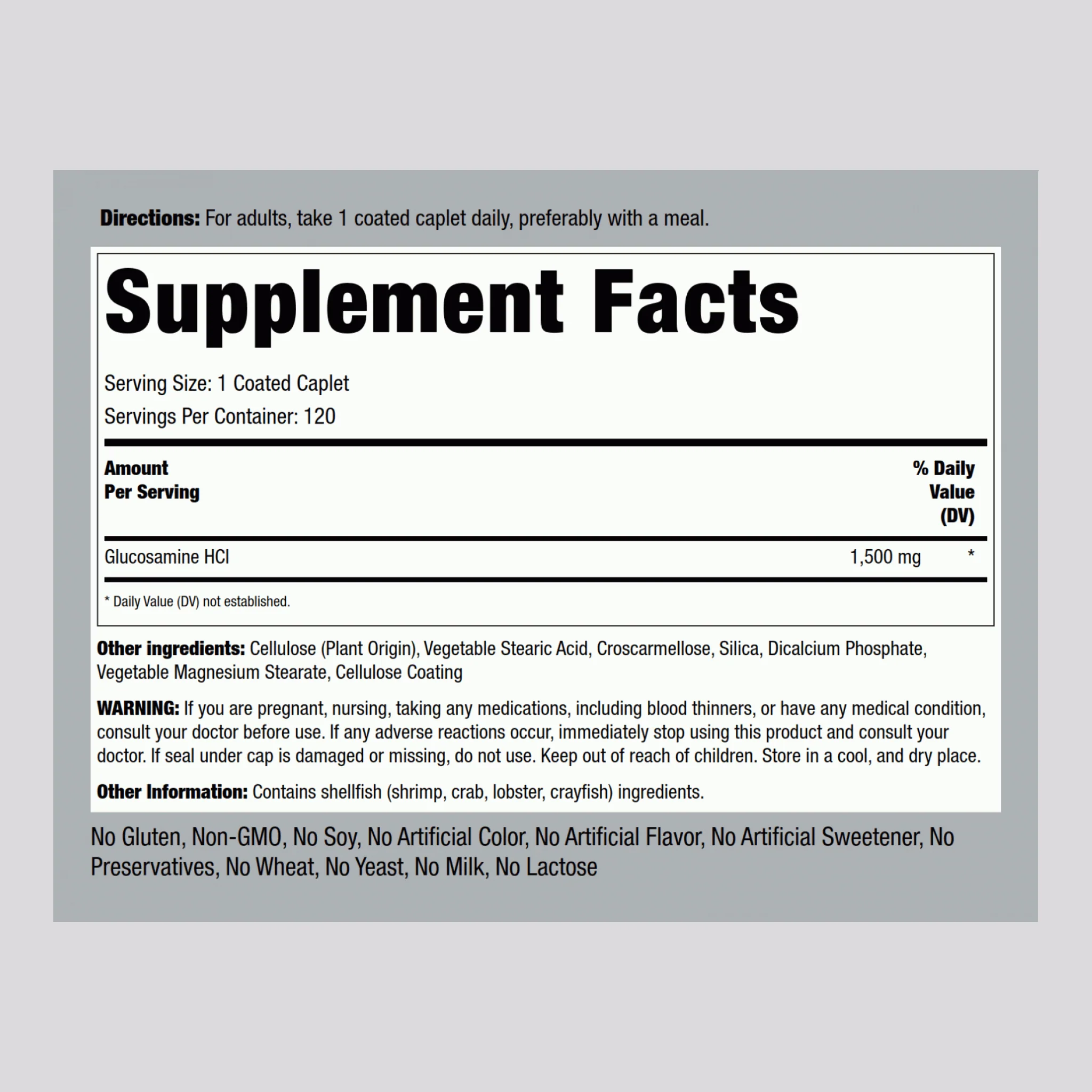 Mega Glucosamine HCI, 1500 mg, 120 Coated Caplets, 2  Bottles - Image 2
