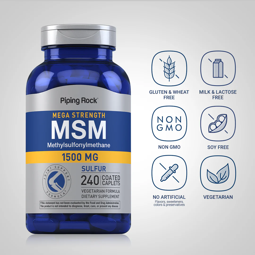 Mega MSM + Sulfur, 1500 mg, 240 Coated Caplets, 2  Bottles - Image 5