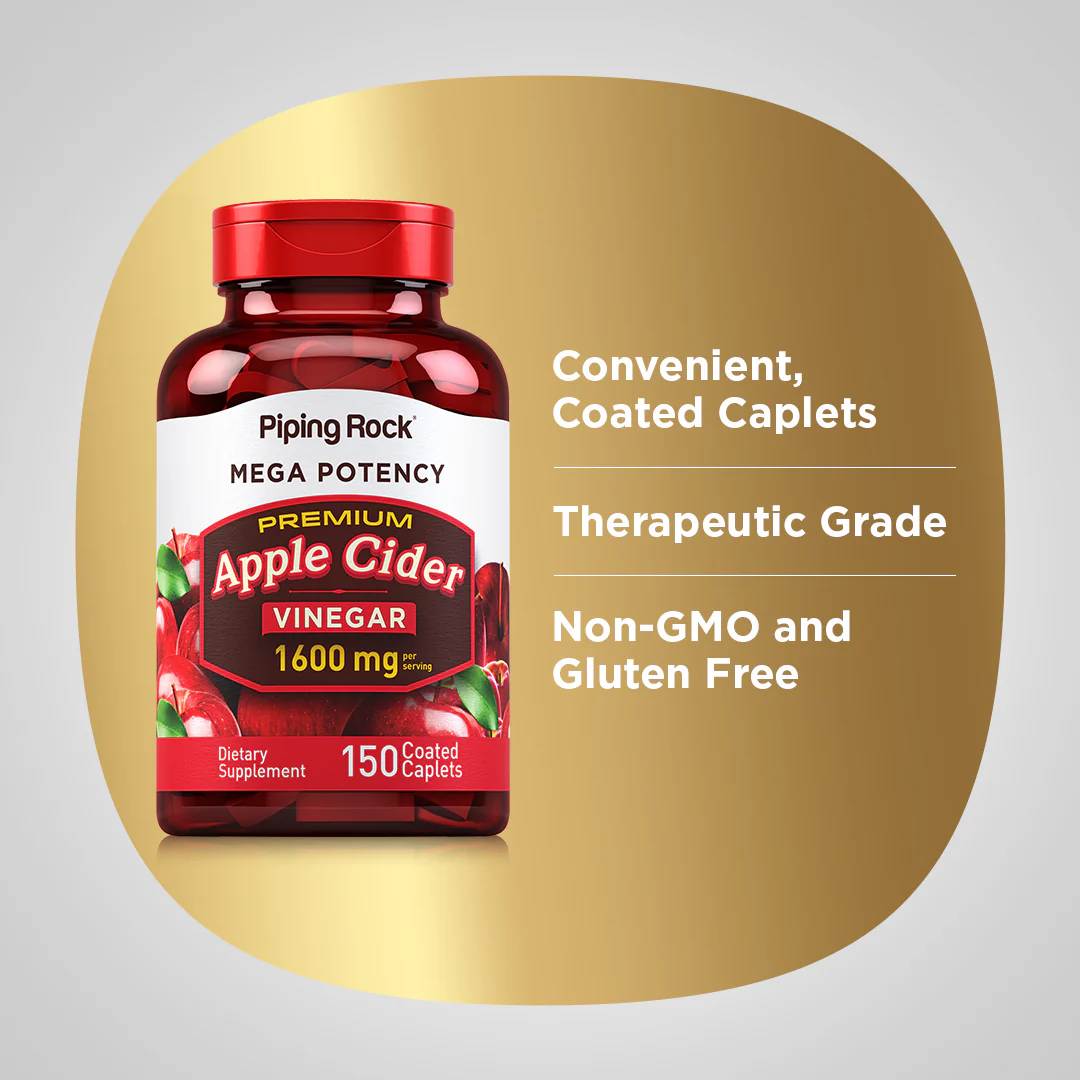 Mega Potency Apple Cider Vinegar, 1600 mg (per serving), 150 Coated Caplets - Image 3