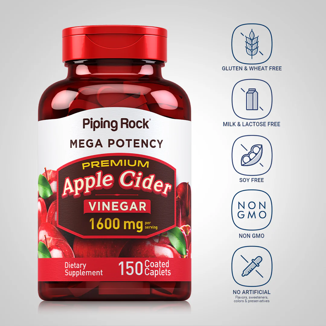 Mega Potency Apple Cider Vinegar, 1600 mg (per serving), 150 Coated Caplets, 2  Bottles - Image 4